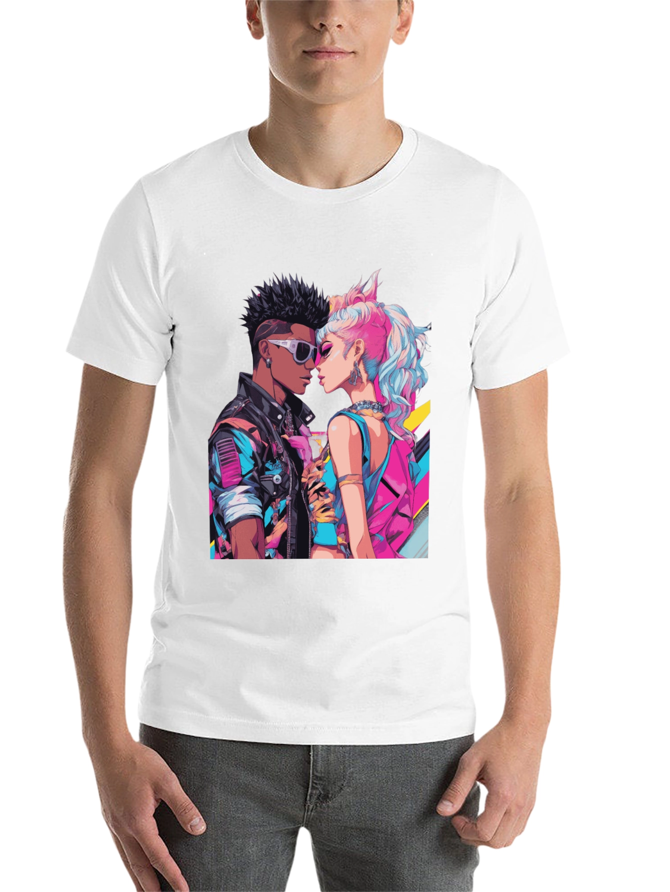 Black Retro Romance Graphic Tee - Cool Couple T-Shirt view 14