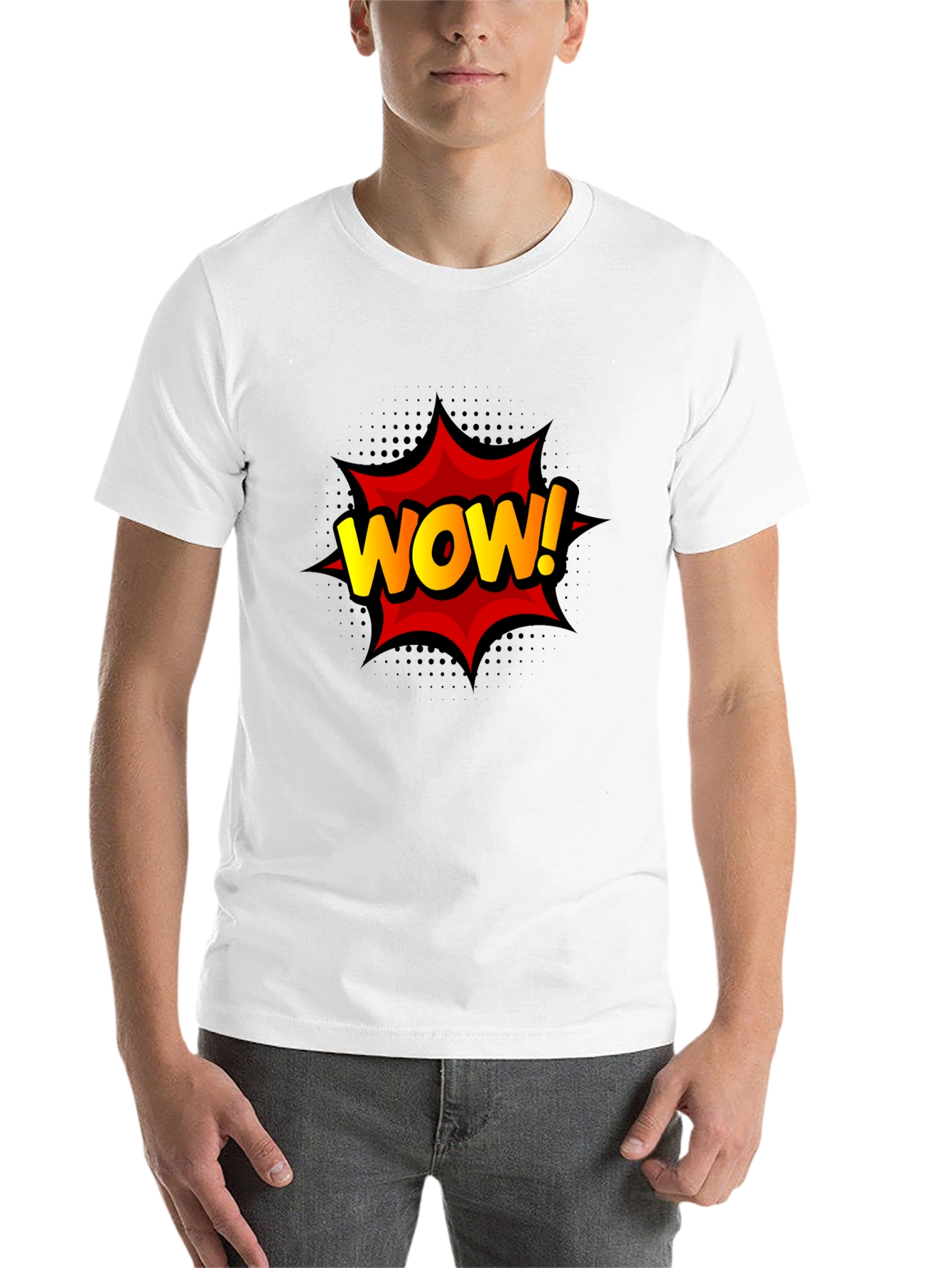 Black WOW! Graphic Print Tee - Black Cotton T-Shirt view 14