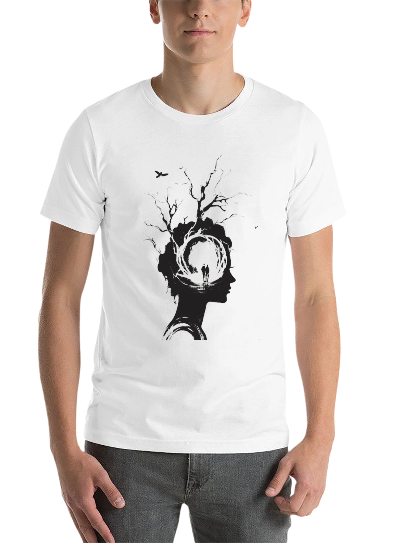 Black Unique Tree Silhouette Graphic Print Black T-Shirt view 14