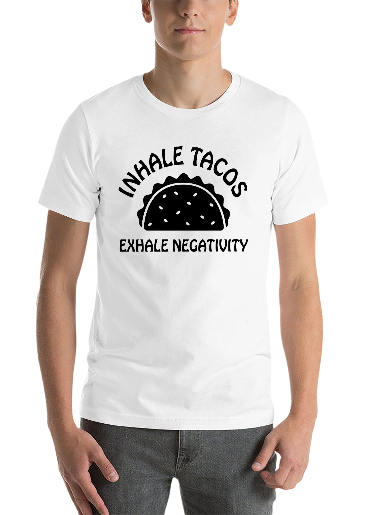 Black Inhale Tacos Exhale Negativity Graphic Tee view 14