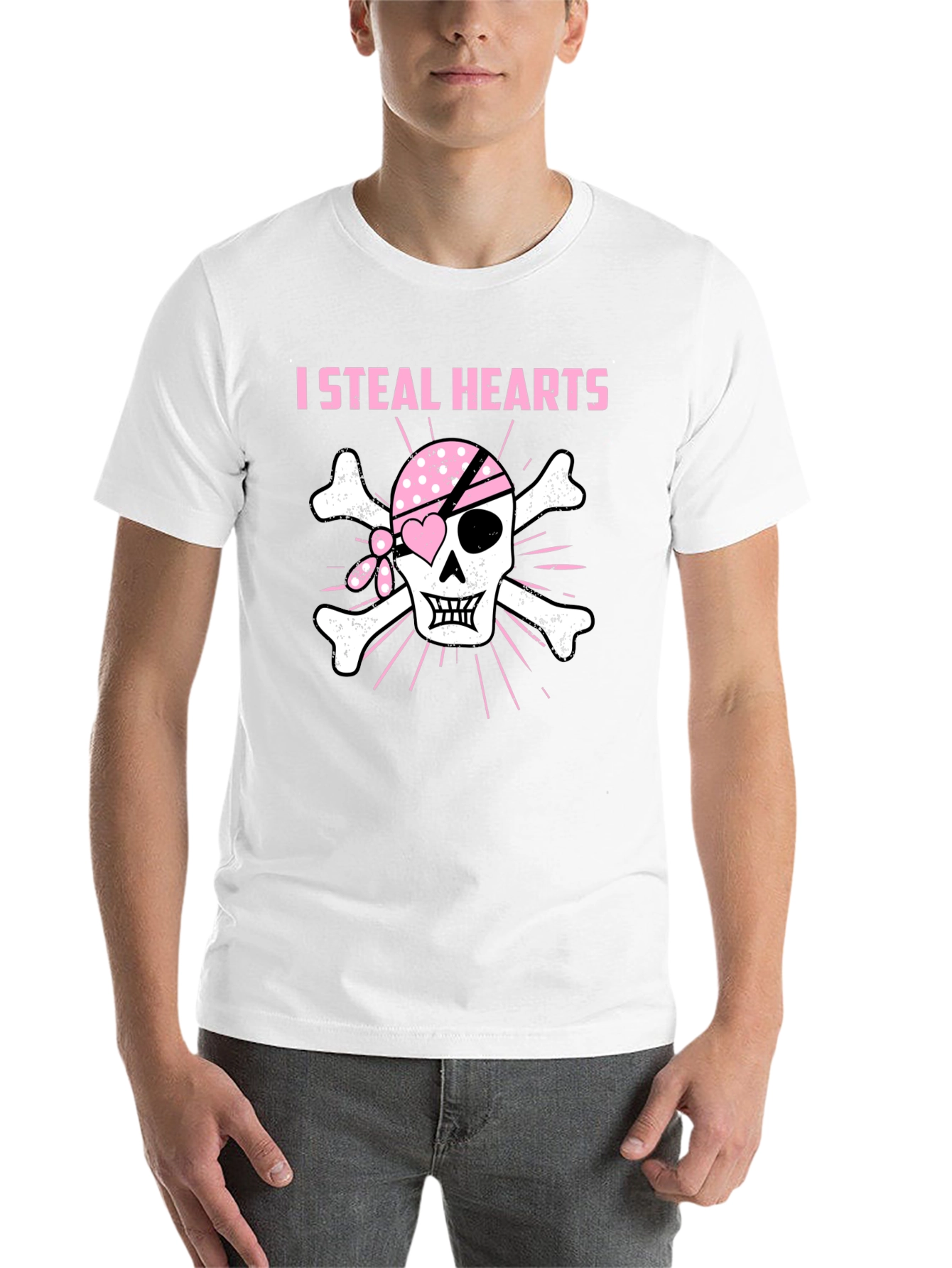 Black I Steal Hearts Pirate Skull T-Shirt view 14