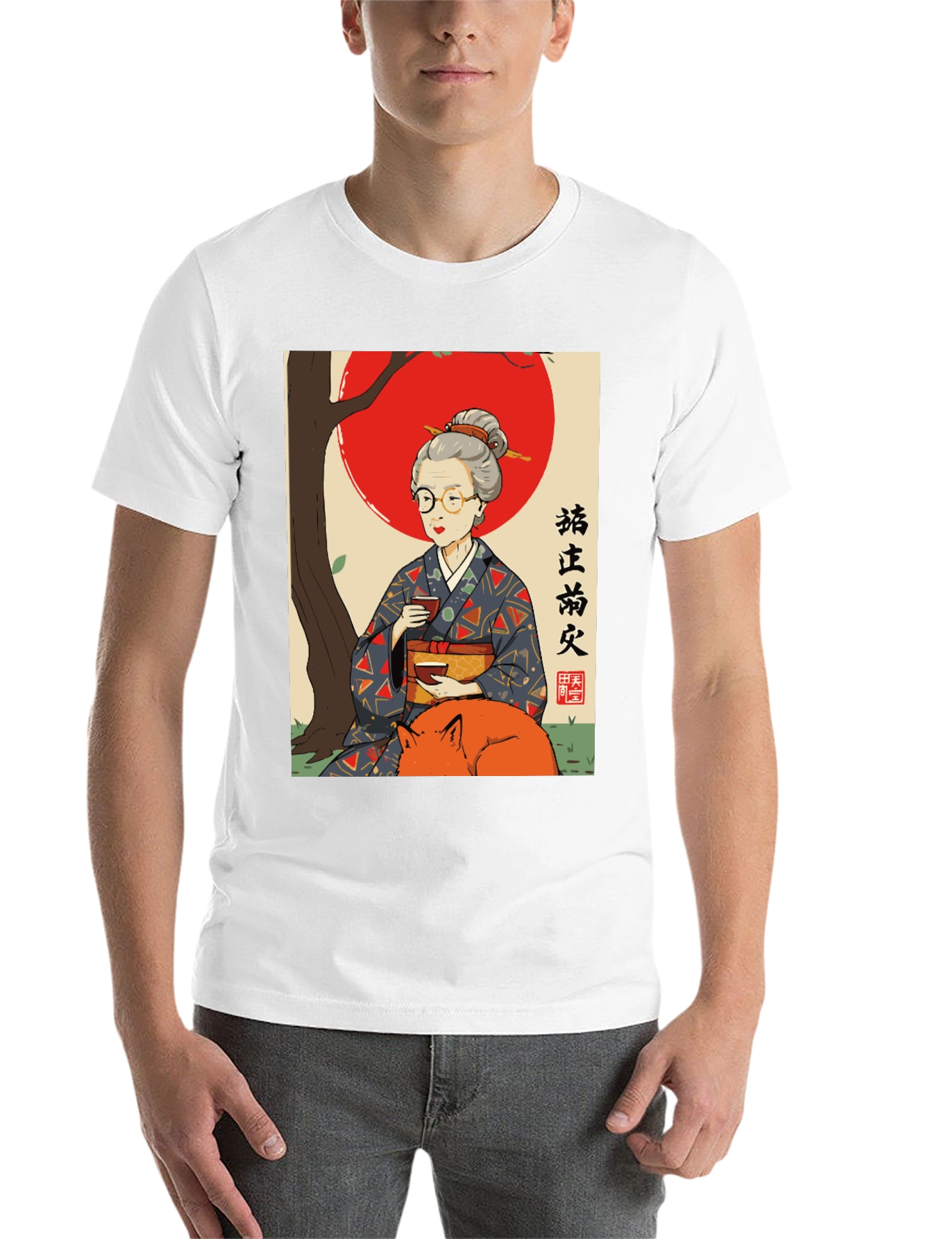 Black Japanese Art T-Shirt - Fox & Lady Design view 14