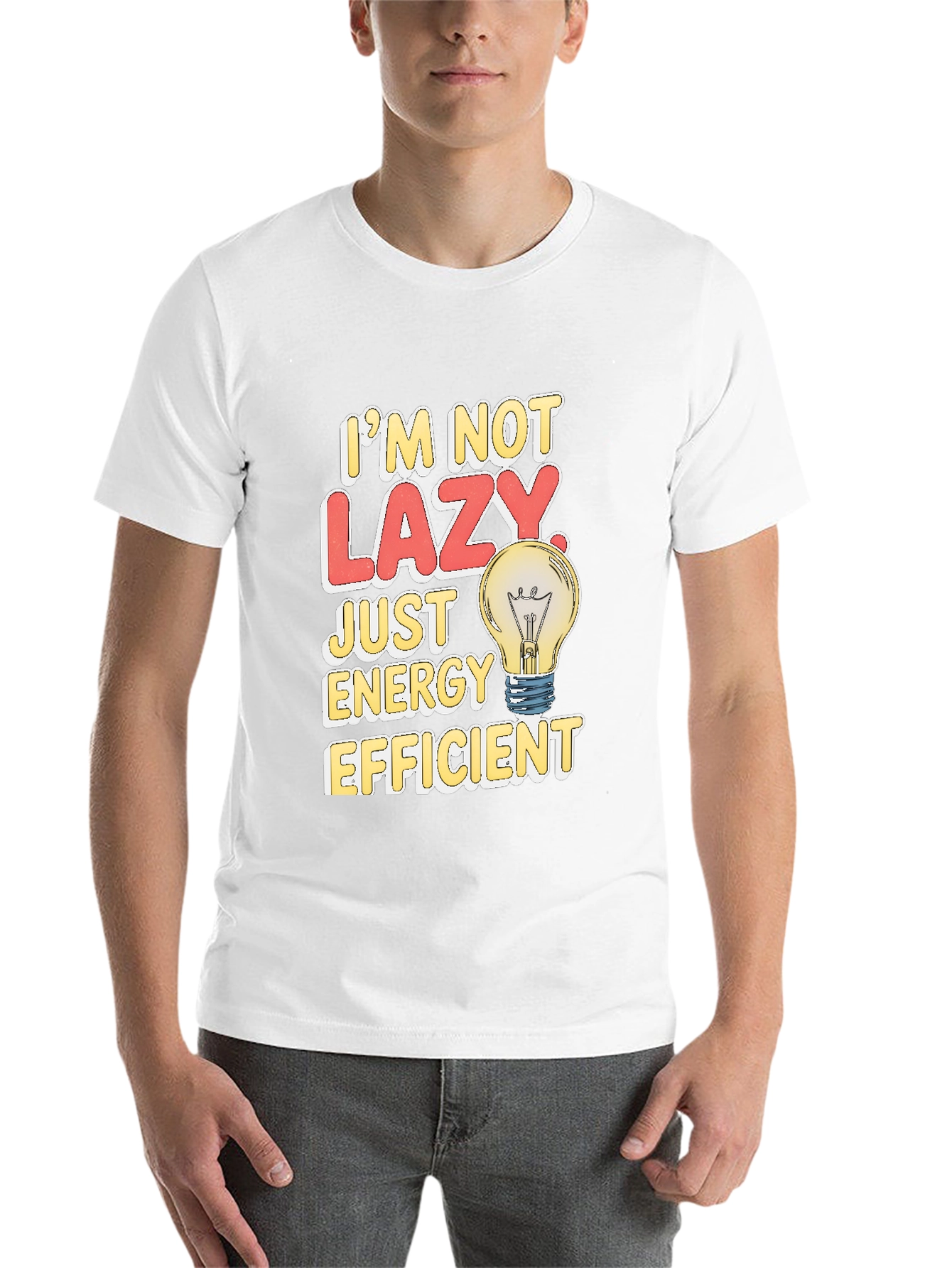 Black Funny Energy Efficient Lazy Light Bulb T-Shirt view 14