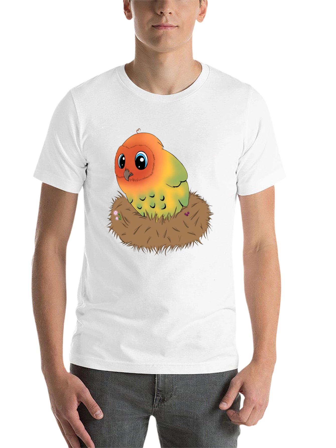 Black Cute Lovebird in Nest Graphic Tee view 14