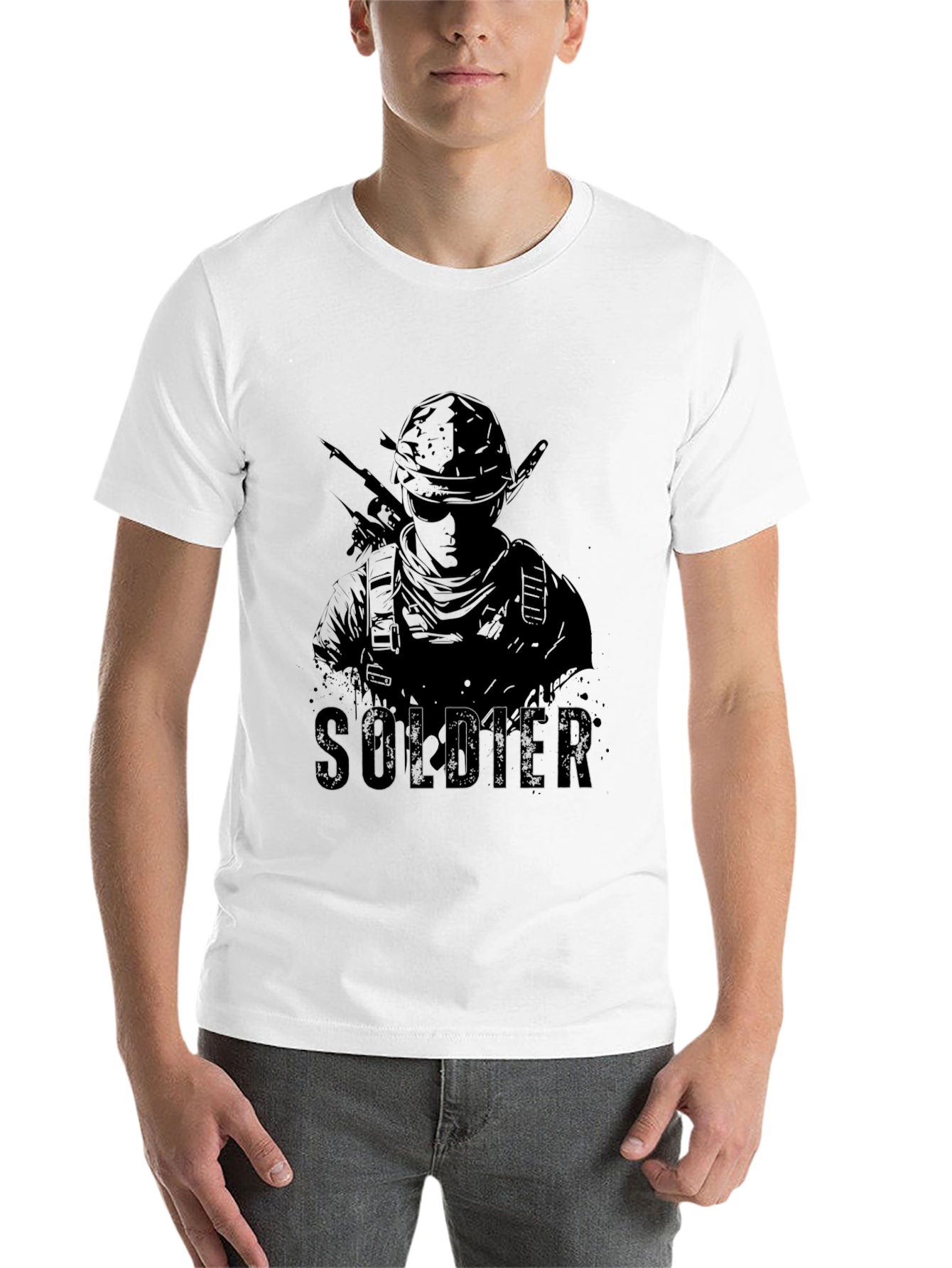 Black Soldier Graphic Tee - Black Cotton Blend Shirt view 14