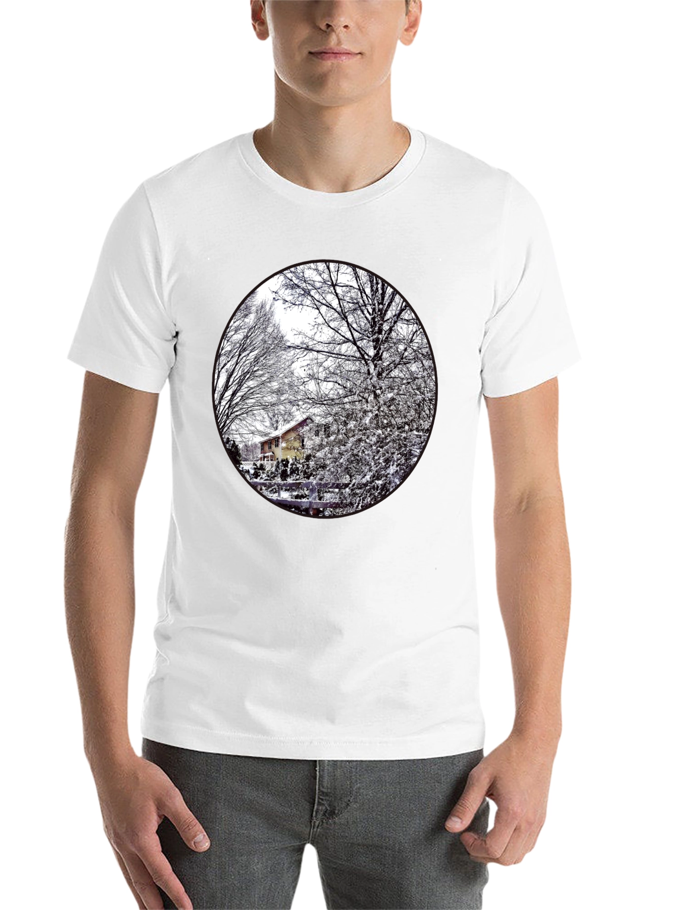 Black Winter Scene Graphic Tee - Black Cotton Blend view 14