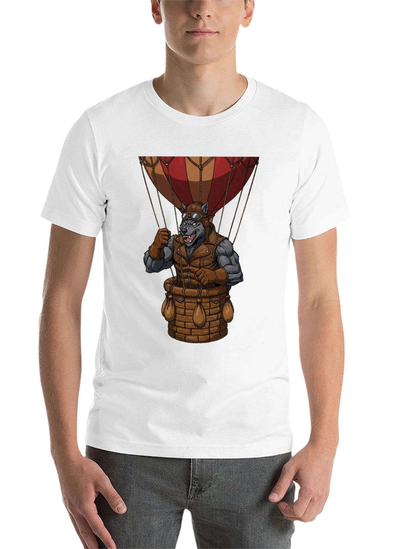 Black Steampunk Wolf Hot Air Balloon Graphic T-Shirt view 14