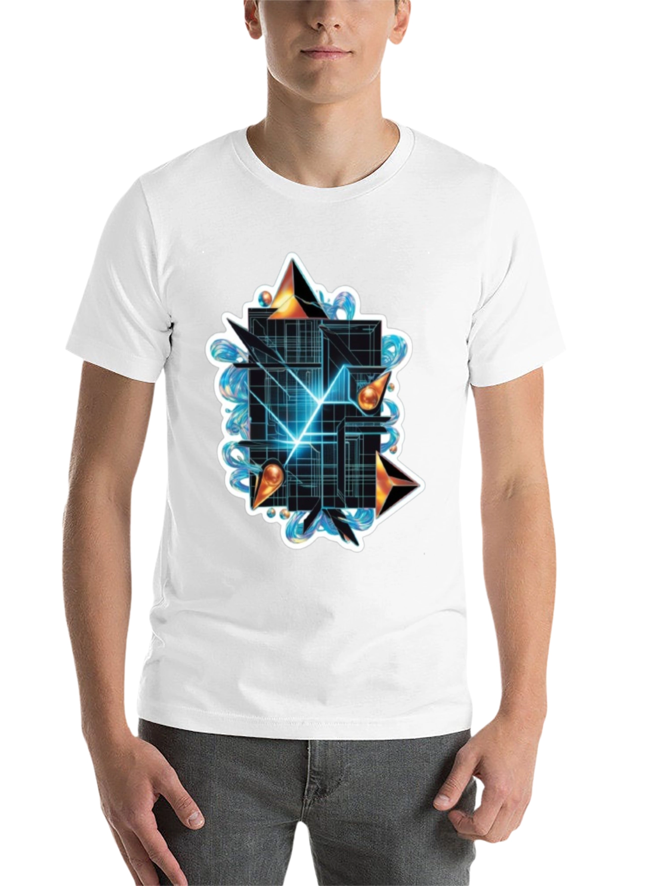 Black Abstract Geometric Graphic Tee - Stylish Black T-Shirt view 14