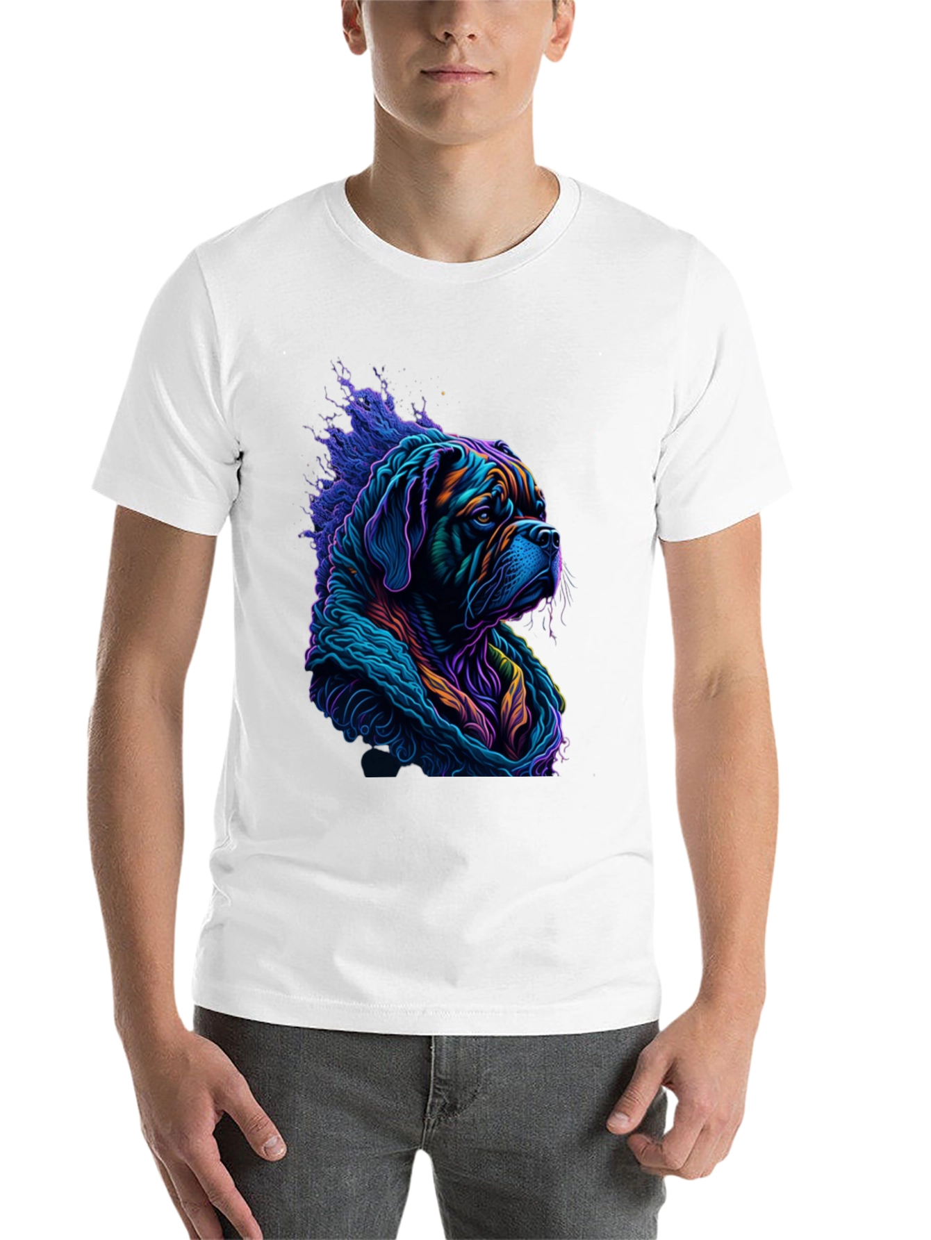 Black Vibrant Dog Graphic Tee - Stylish Men's Black T-Shirt view 14