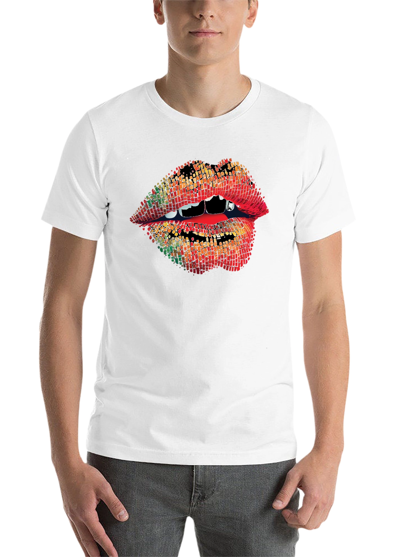 Black Vampire Lips Graphic Tee - Unique Pixelated Mouth Design view 14