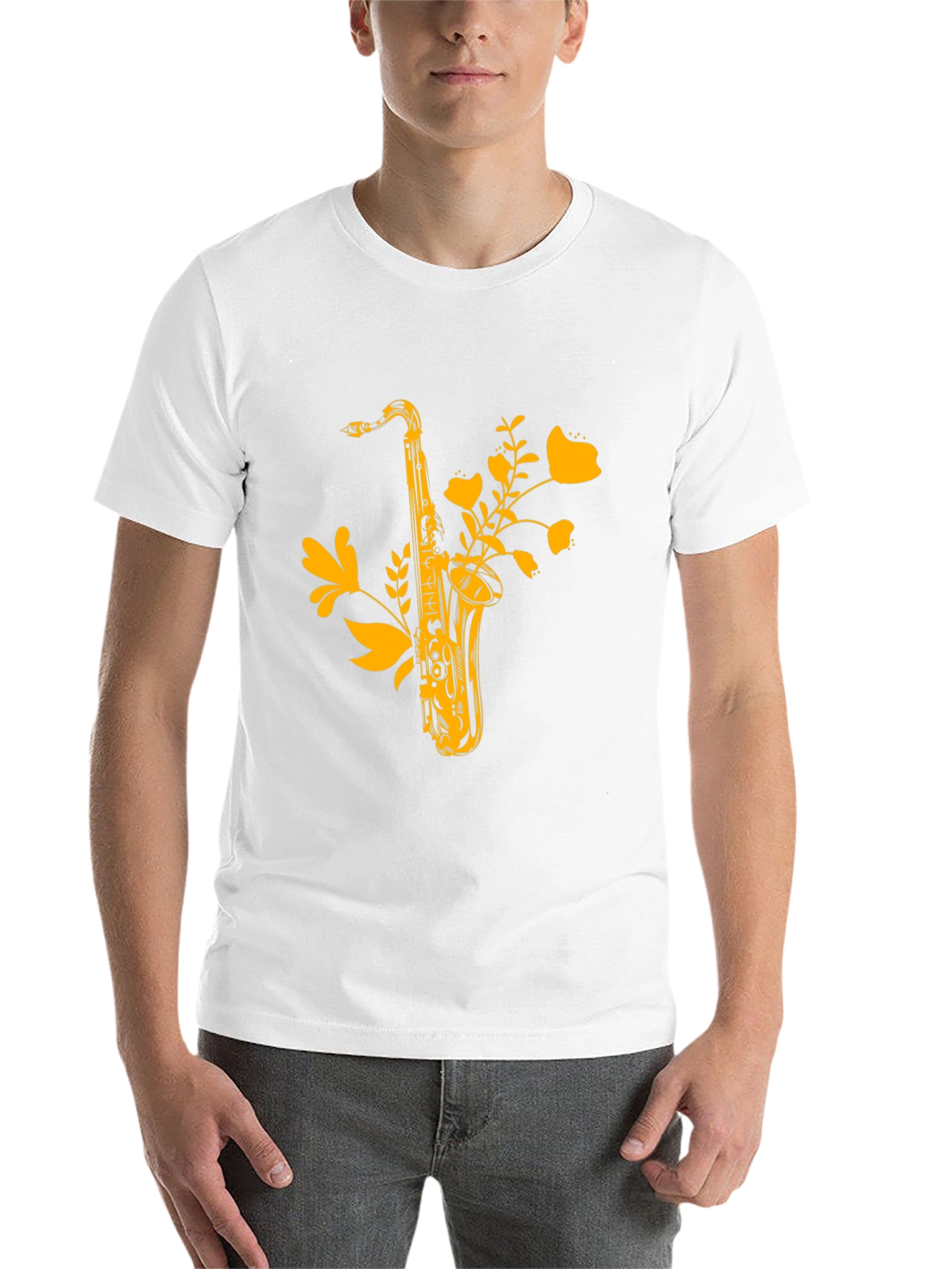 Black Saxophone Floral Graphic Tee - Black Cotton Comfort view 14