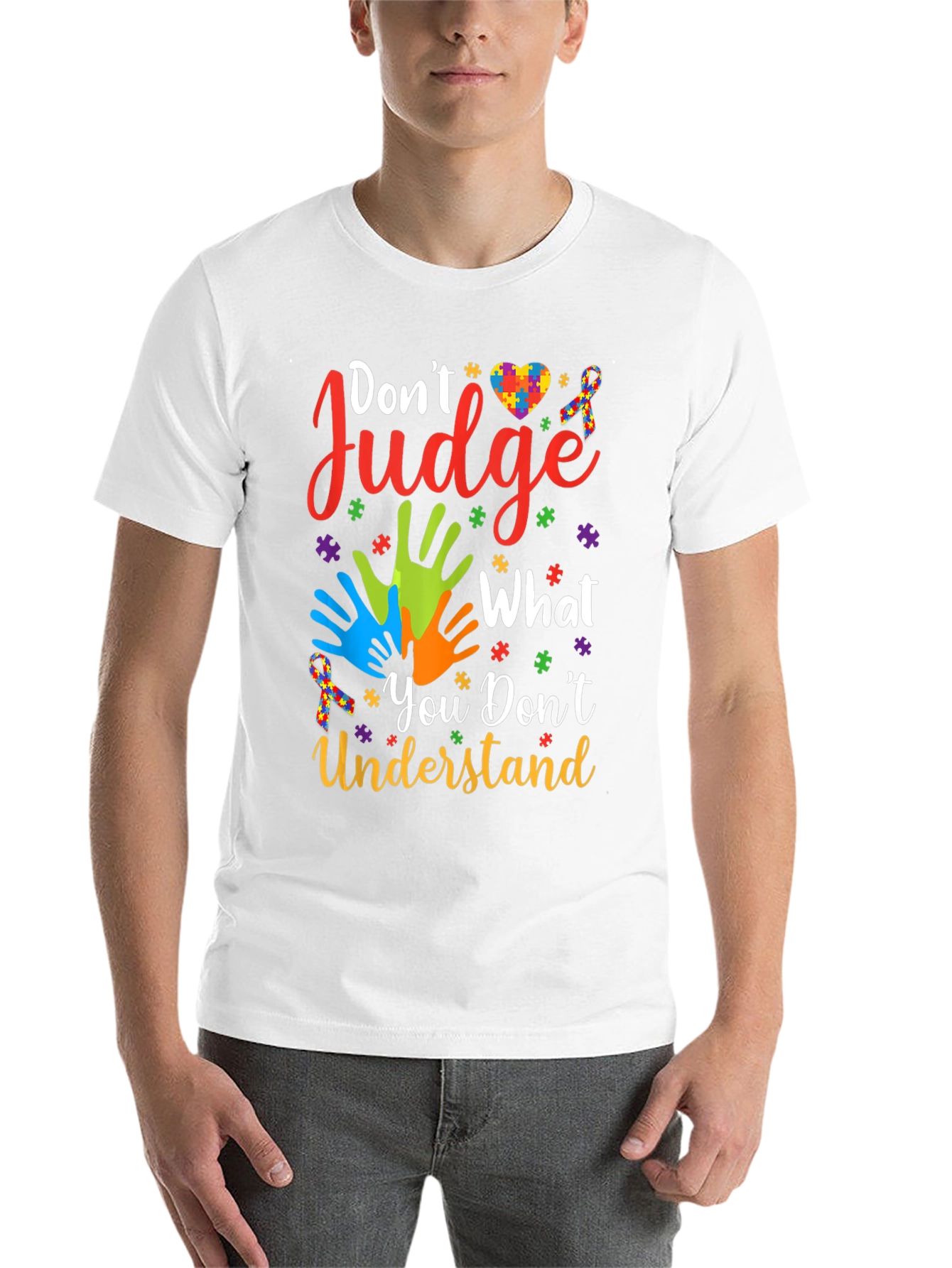 Black Autism Awareness Graphic Tee - Don't Judge view 14