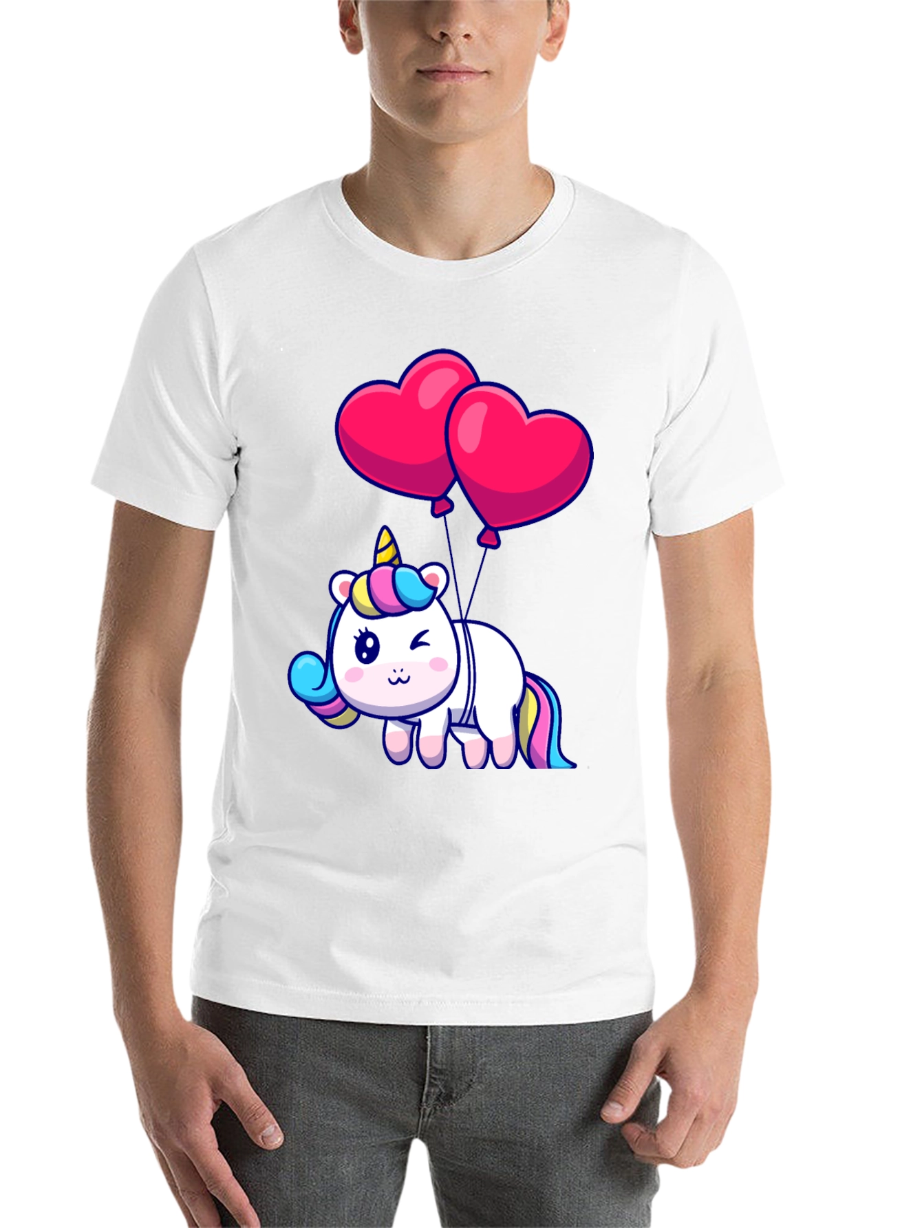 Black Unicorn with Heart Balloons Graphic Tee view 14