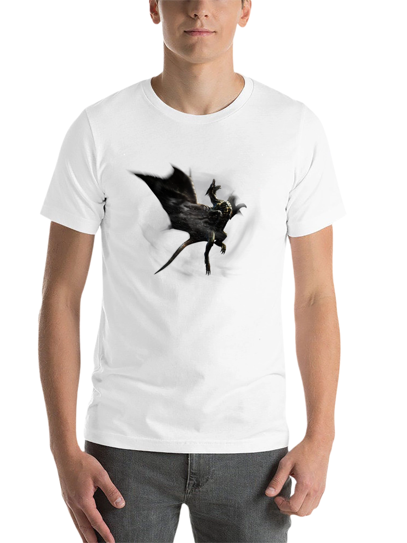 Black Men's Black Graphic Tee - Dragon Design view 14