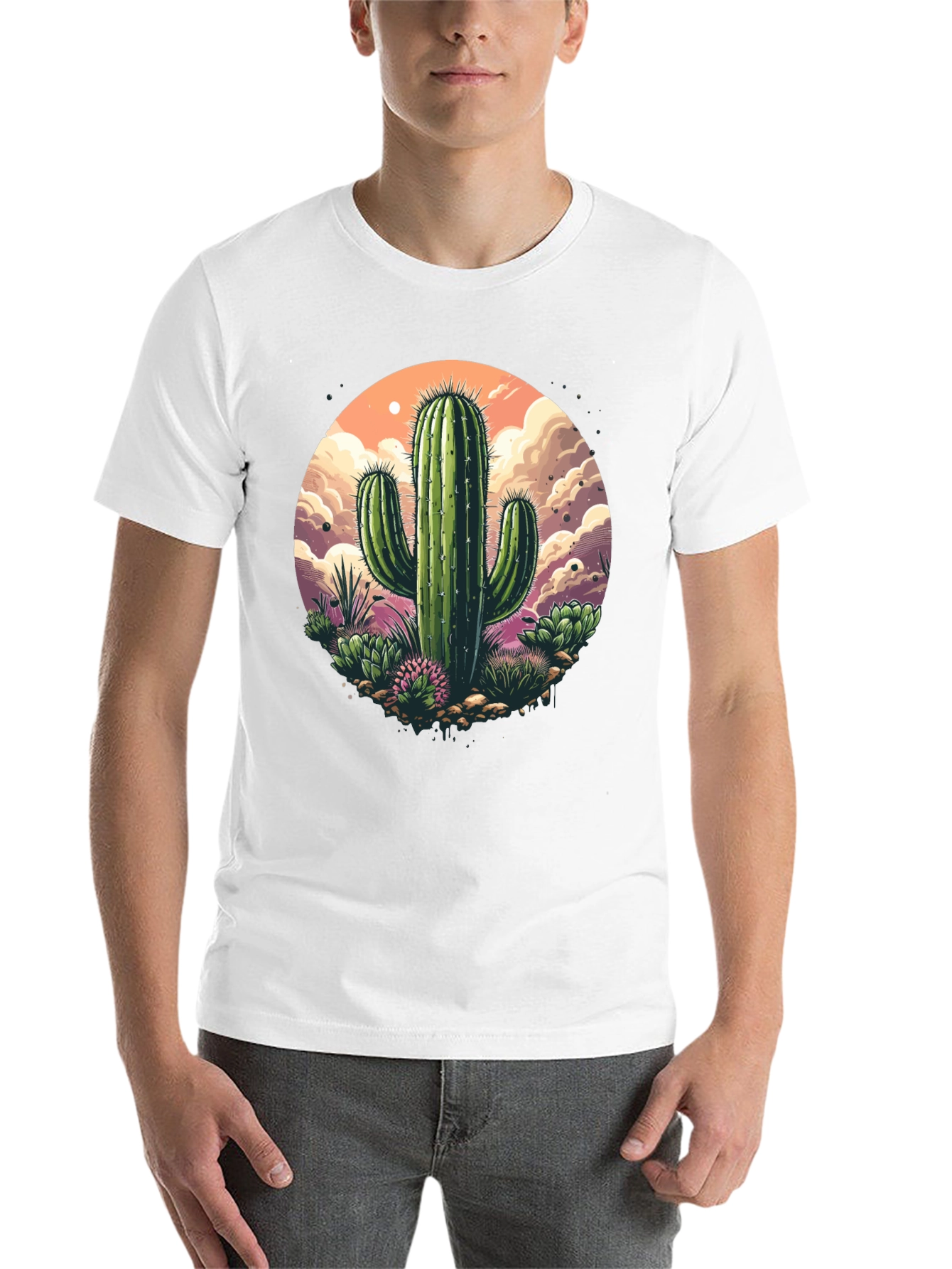Black Cactus Graphic T-Shirt - Desert Scene view 14