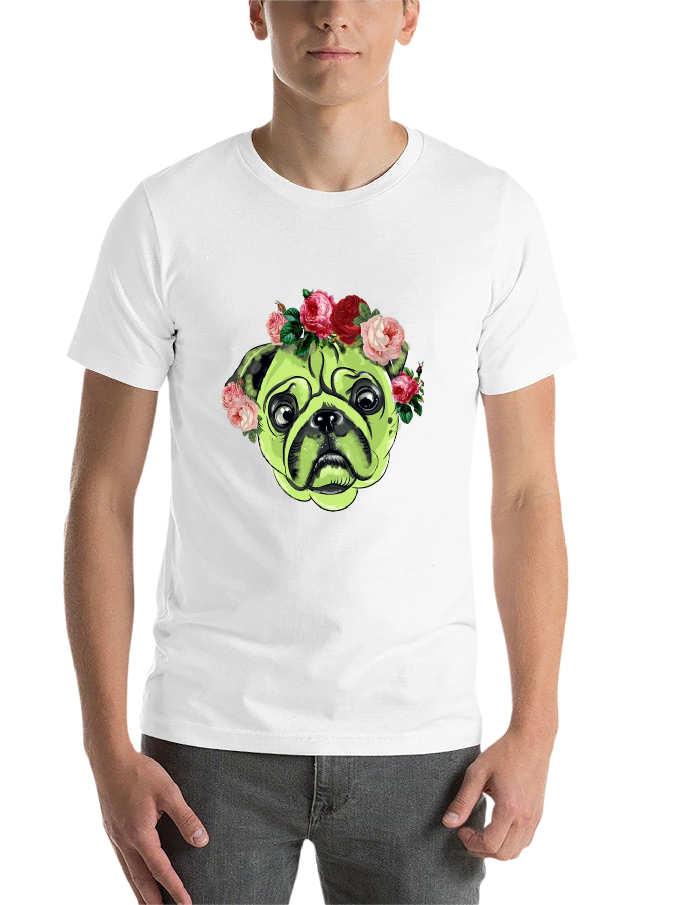 Black Pug with Floral Crown Graphic T-Shirt view 14