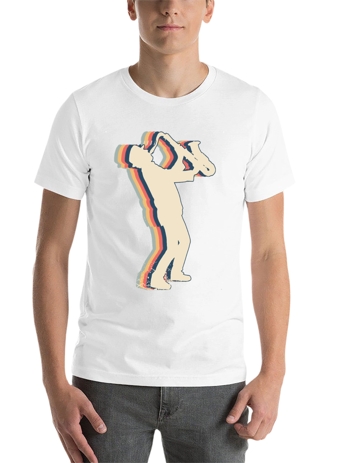Black Retro Saxophone Player Black T-Shirt view 14