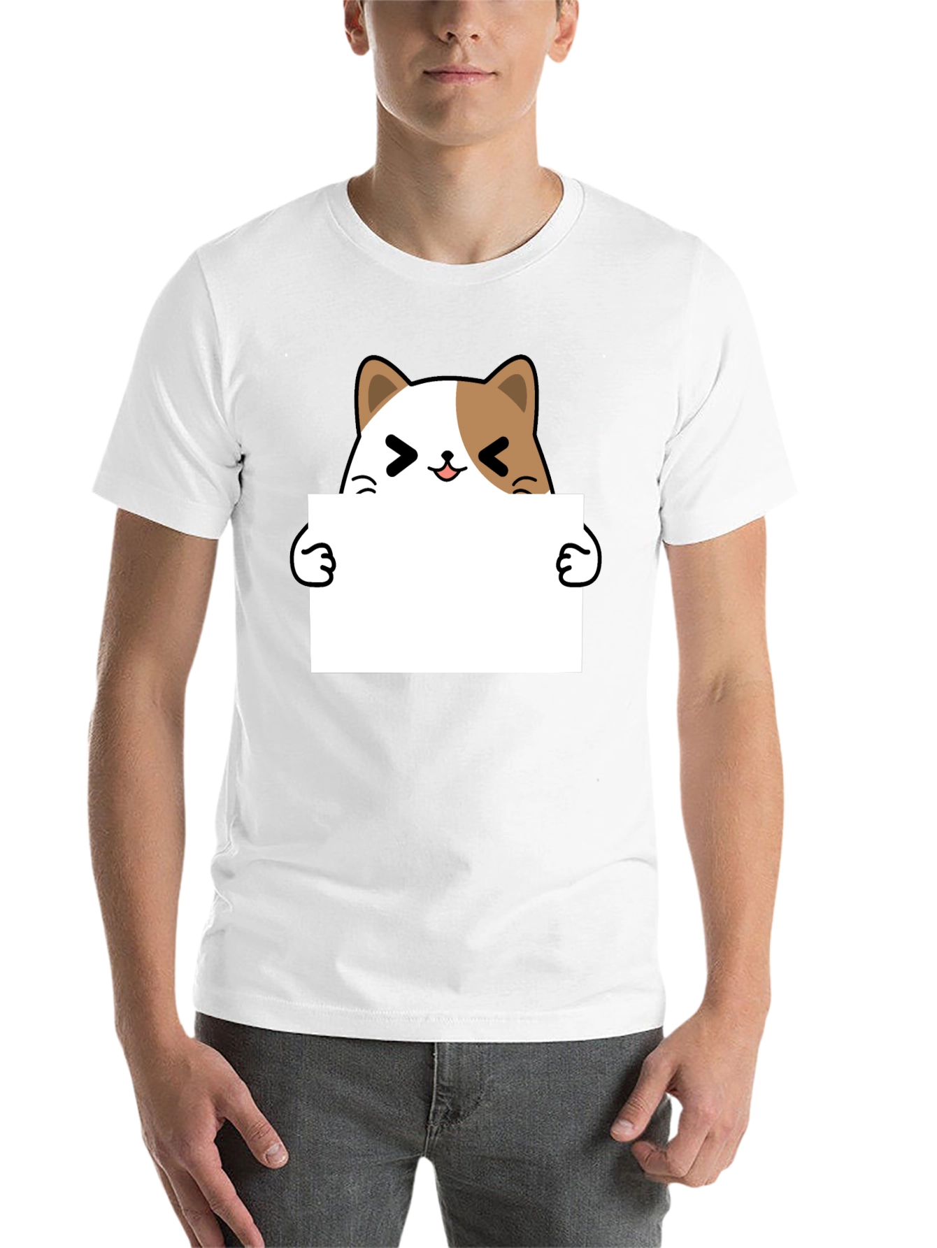 Black Cute Cat Holding Sign Graphic T-Shirt view 14