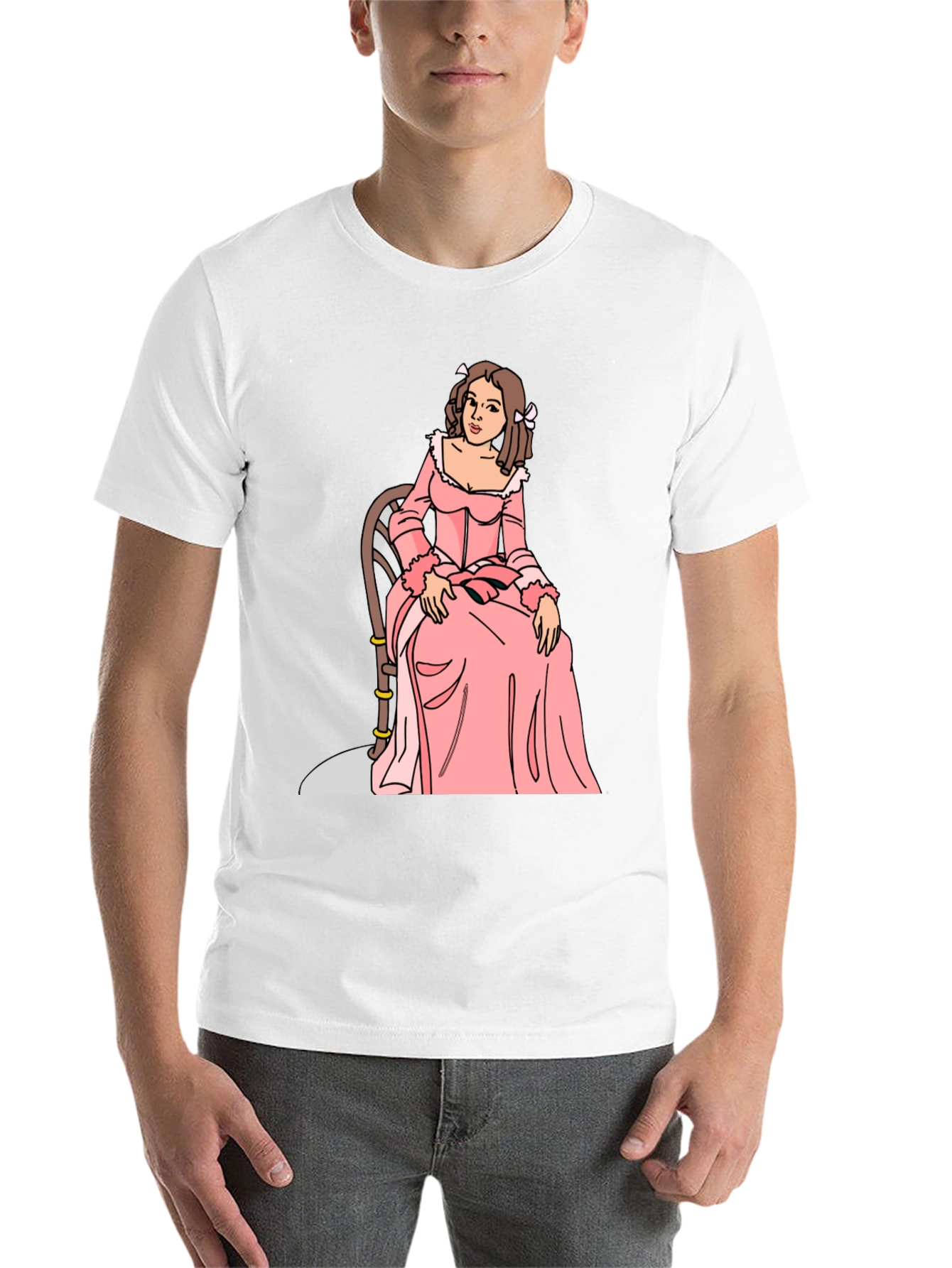 Black Cartoon Woman Pink Dress Black T-Shirt view 14