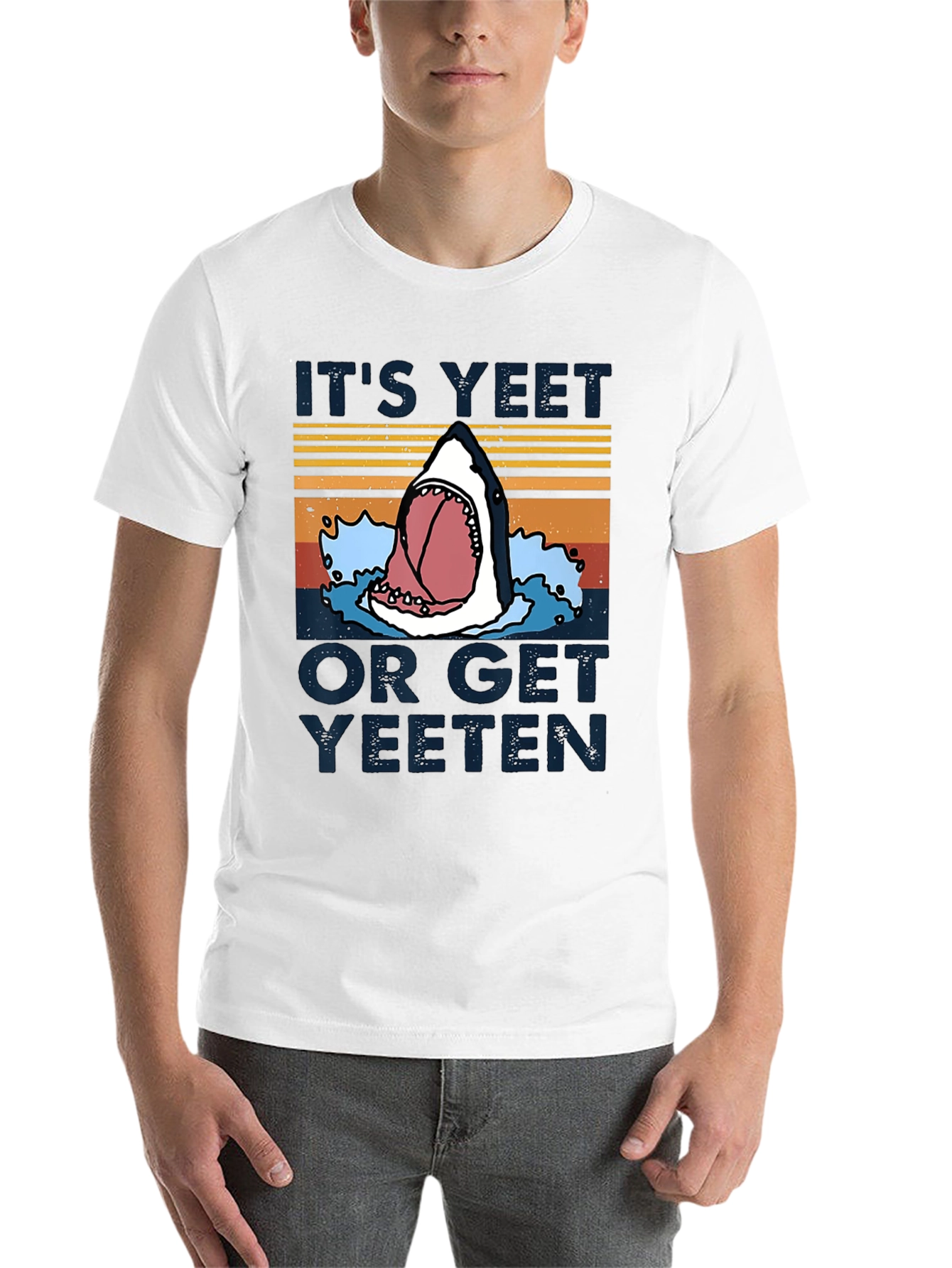 Black It's Yeet or Get Yeeten Shark Graphic Tee view 14
