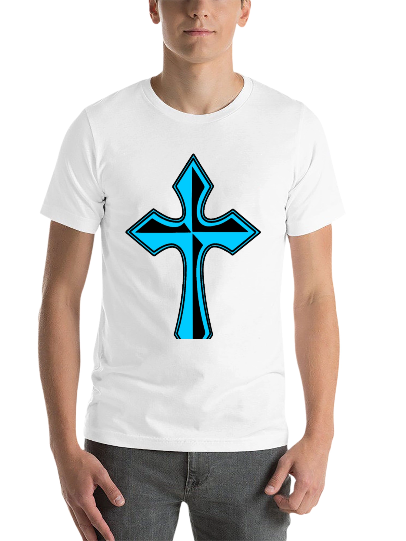 Black Stylish Cross Graphic Tee - Black view 14
