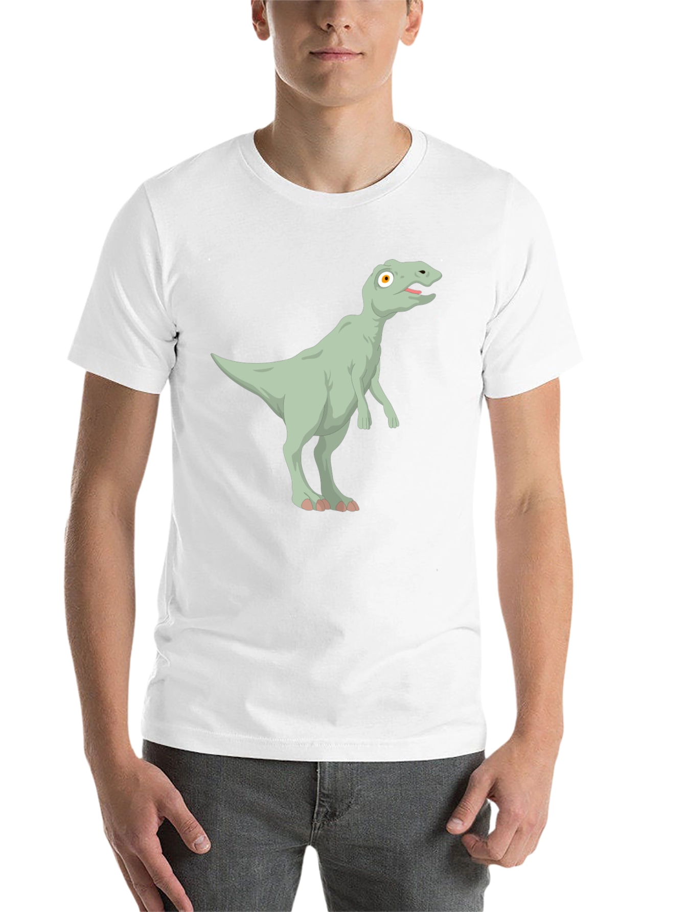Black Cartoon Dinosaur Graphic Tee - Black Cotton T-Shirt view 14