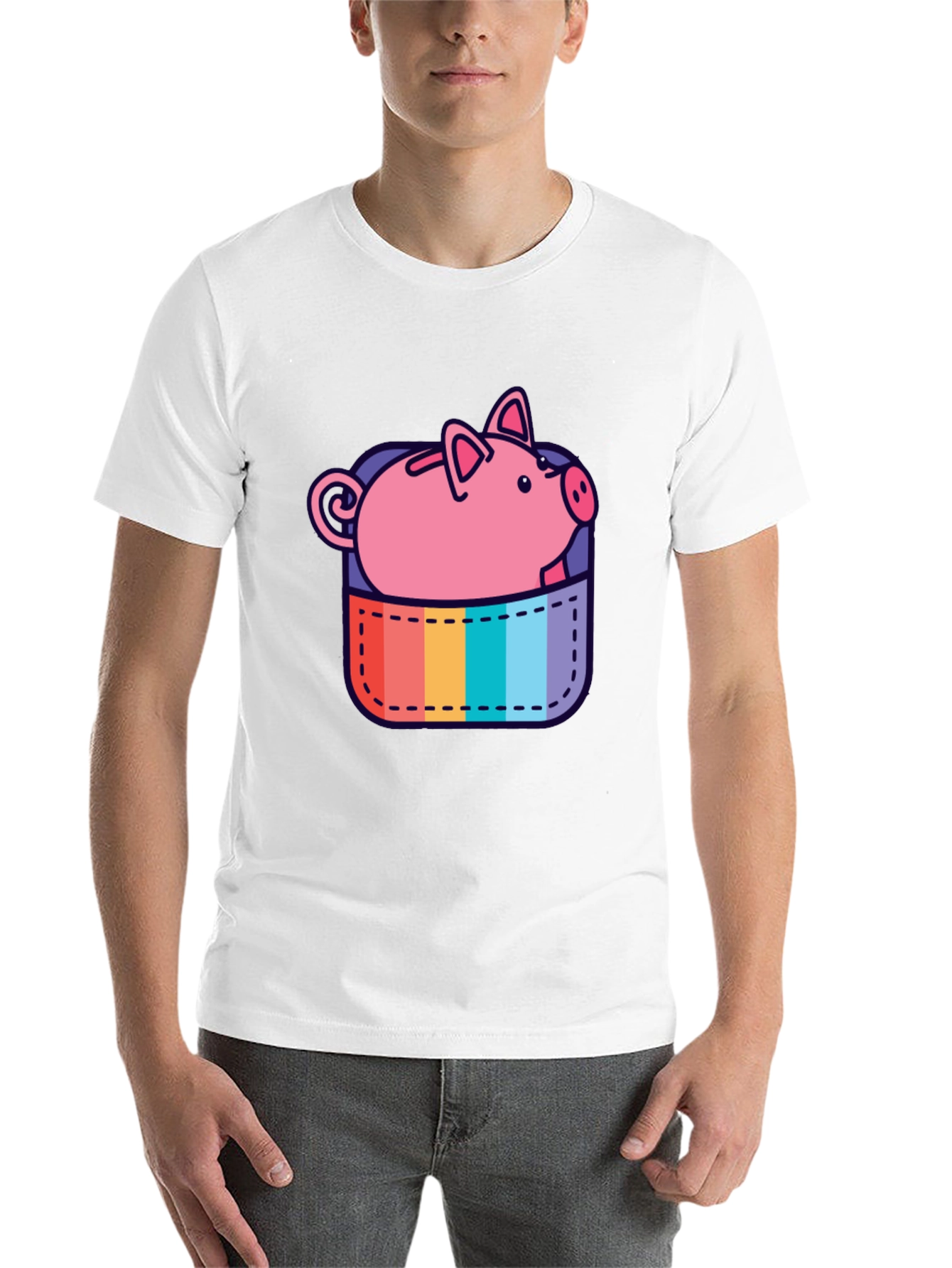 Black Rainbow Pocket Piggy Bank T-Shirt view 14