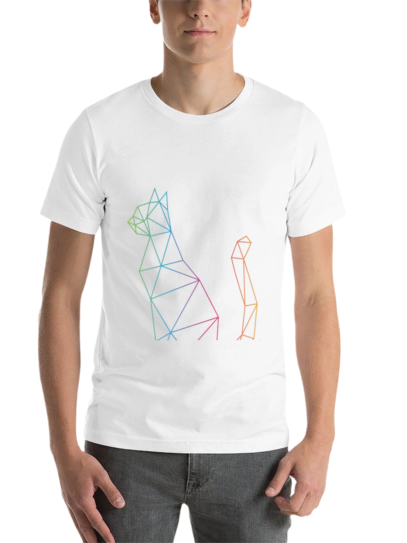 Black Geometric Cat Print Black T-Shirt view 14