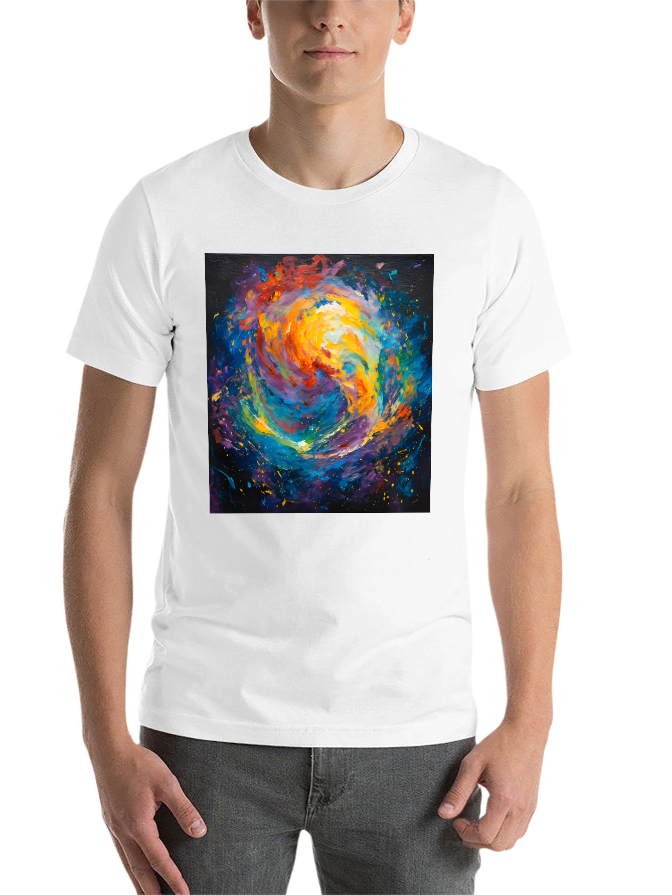 Black Abstract Galaxy Print Crew Neck T-Shirt view 14