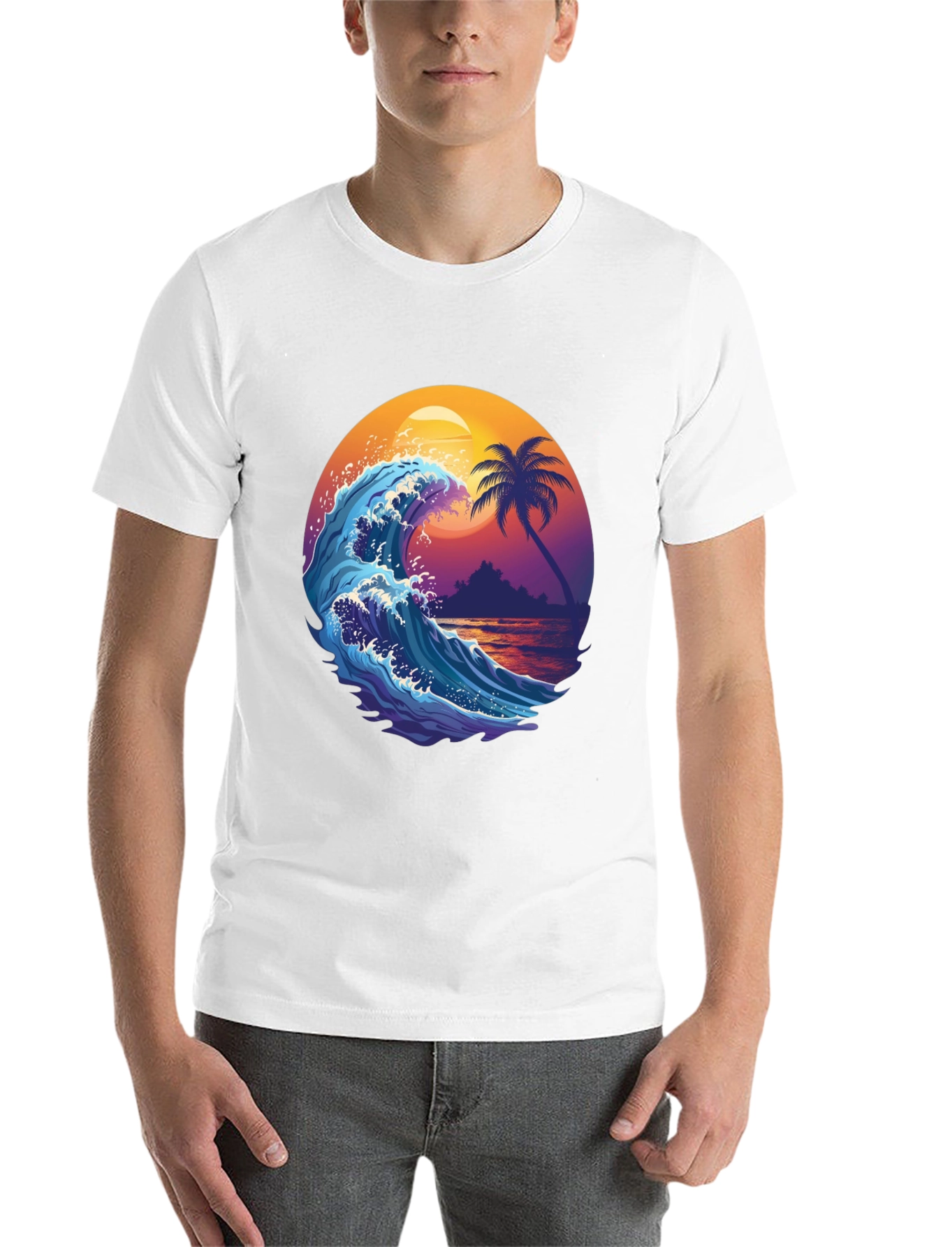 Black Wave & Palm Tree Graphic Tee - Tropical Summer Vibes! view 14