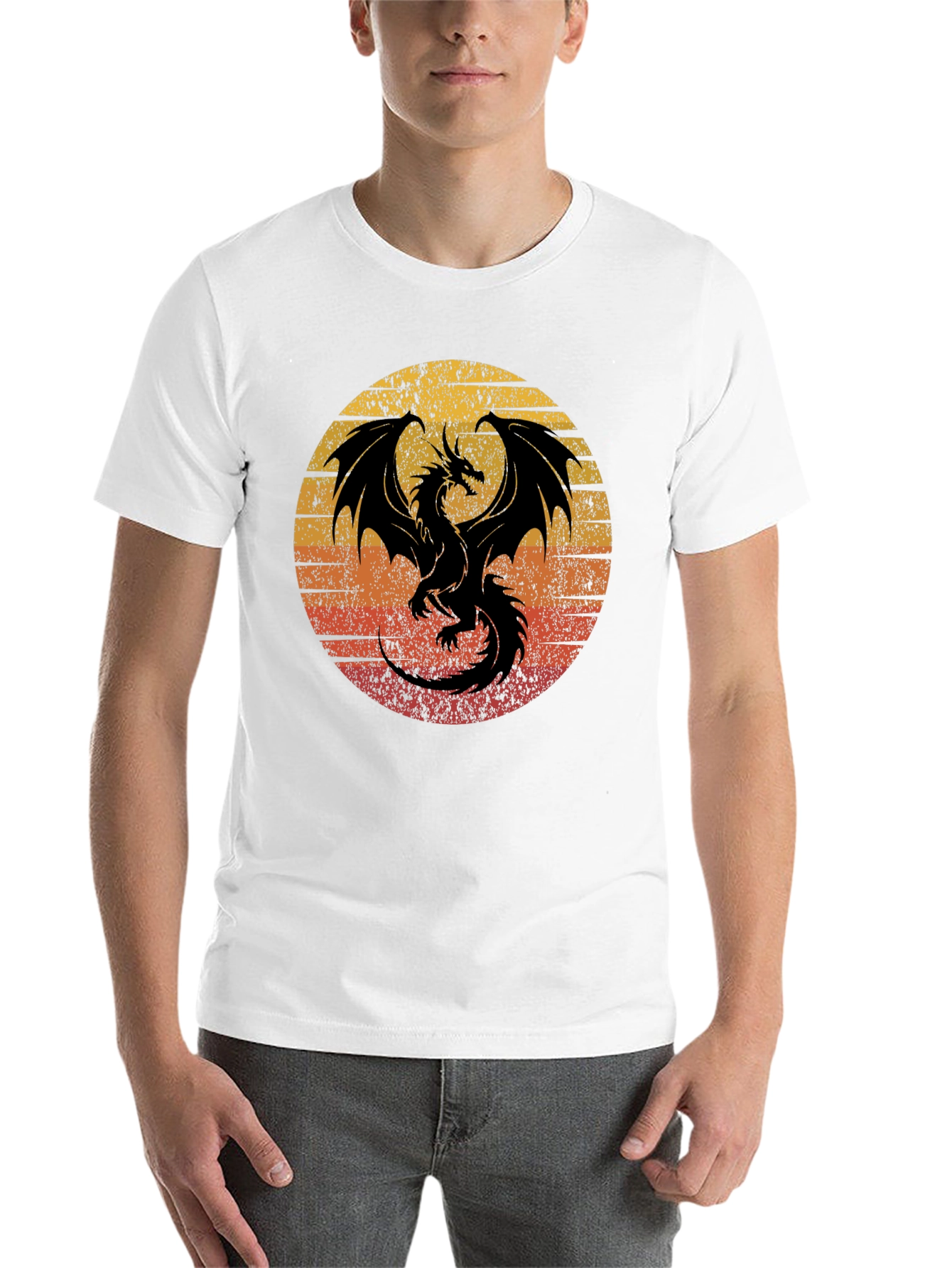Black Retro Dragon Graphic Tee - Men's Black T-Shirt view 14