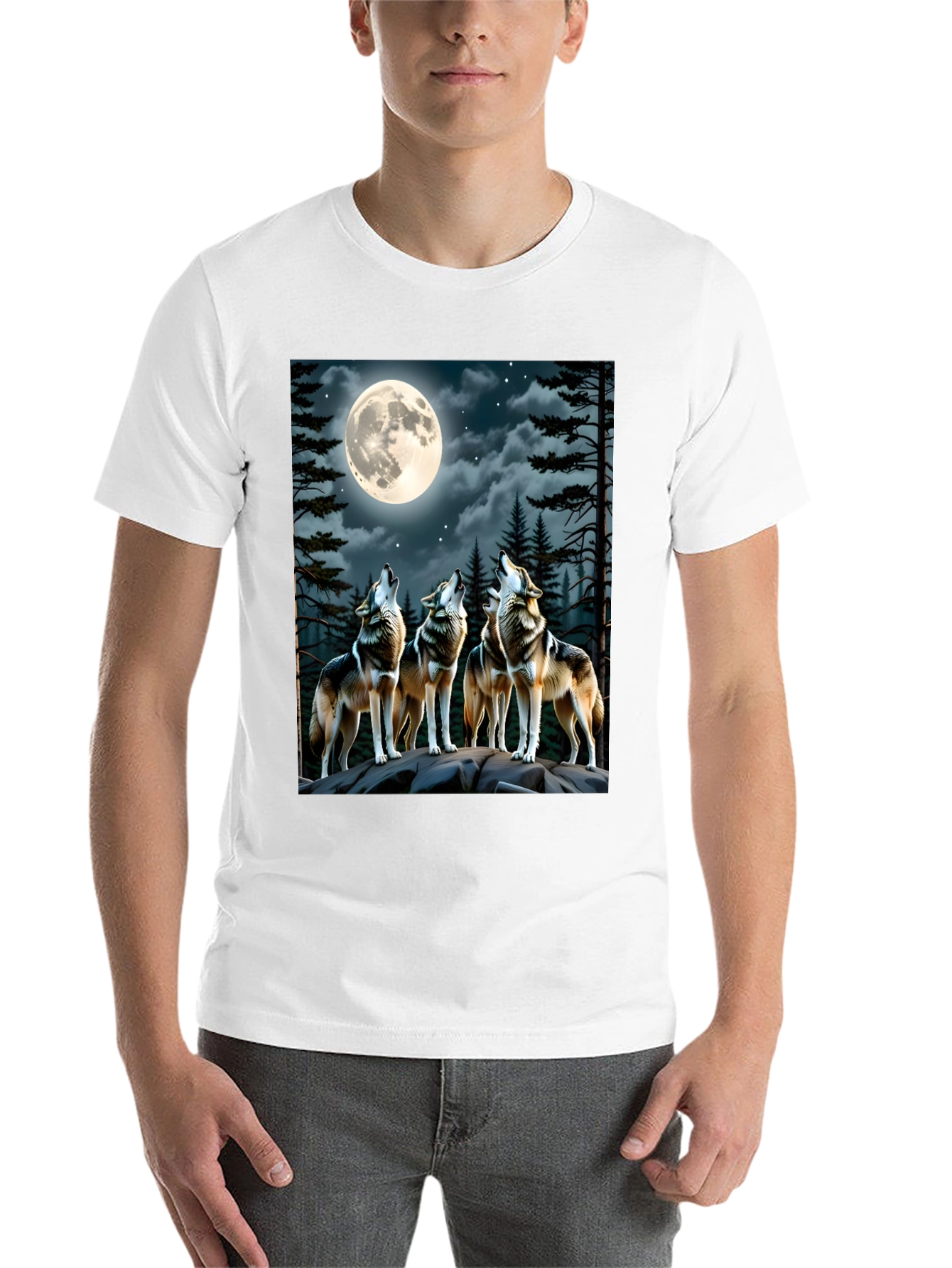 Black Wolf Pack Moon Graphic T-Shirt view 14