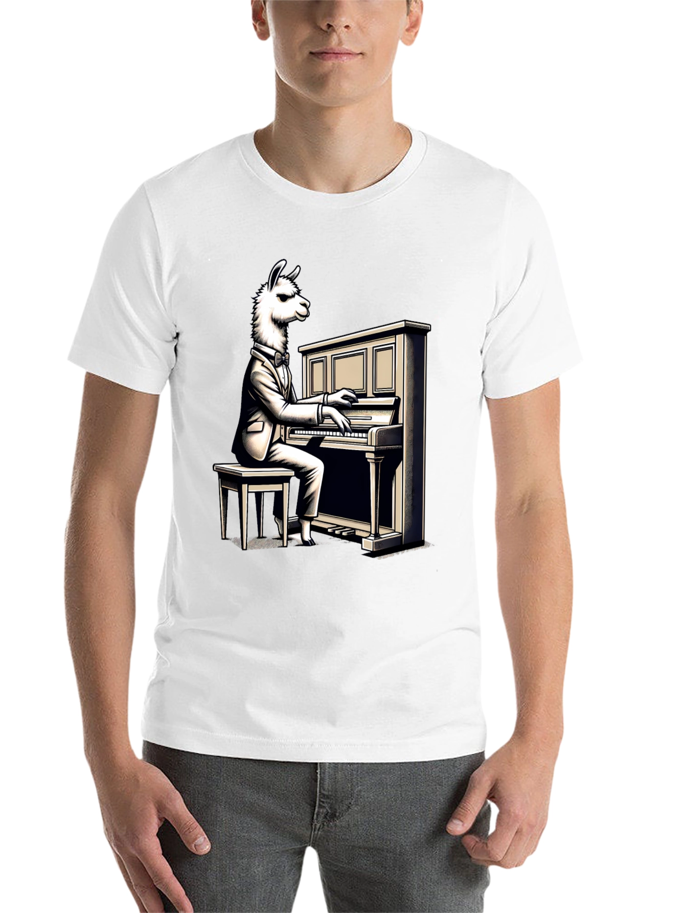 Black Llama Pianist Graphic Tee - Unique Animal Art Shirt view 14