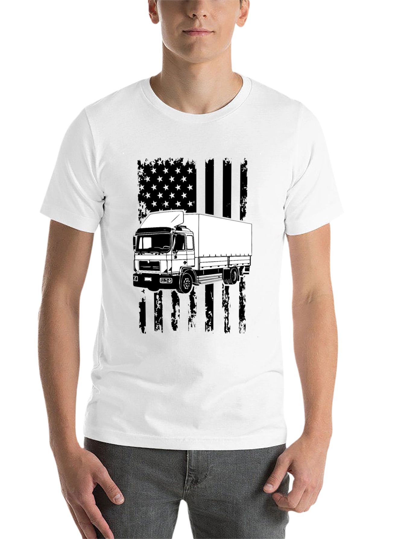 Black Trucker T-Shirt - American Flag Style view 14