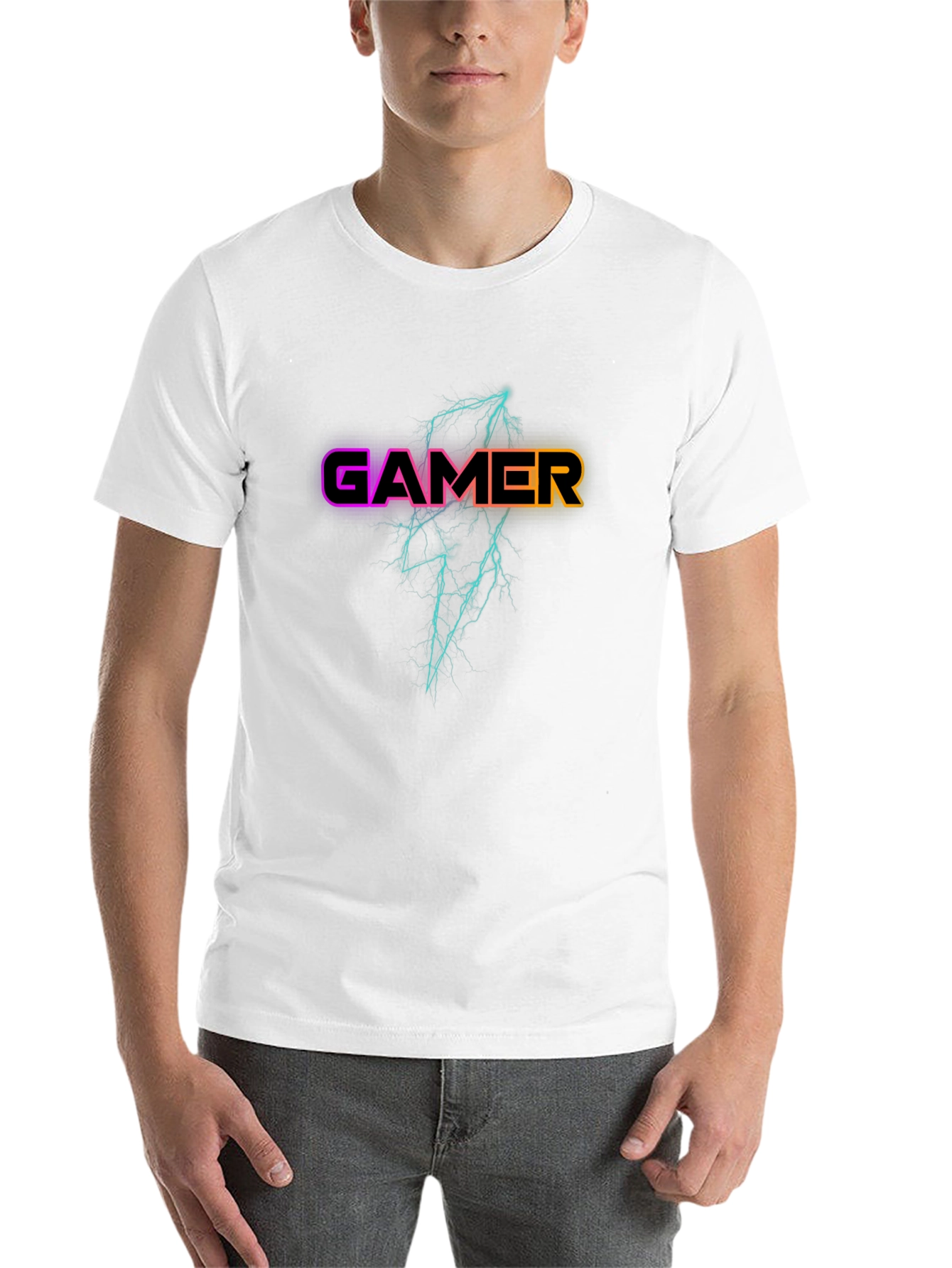 Black Gamer Lightning Bolt Graphic Black T-Shirt view 14