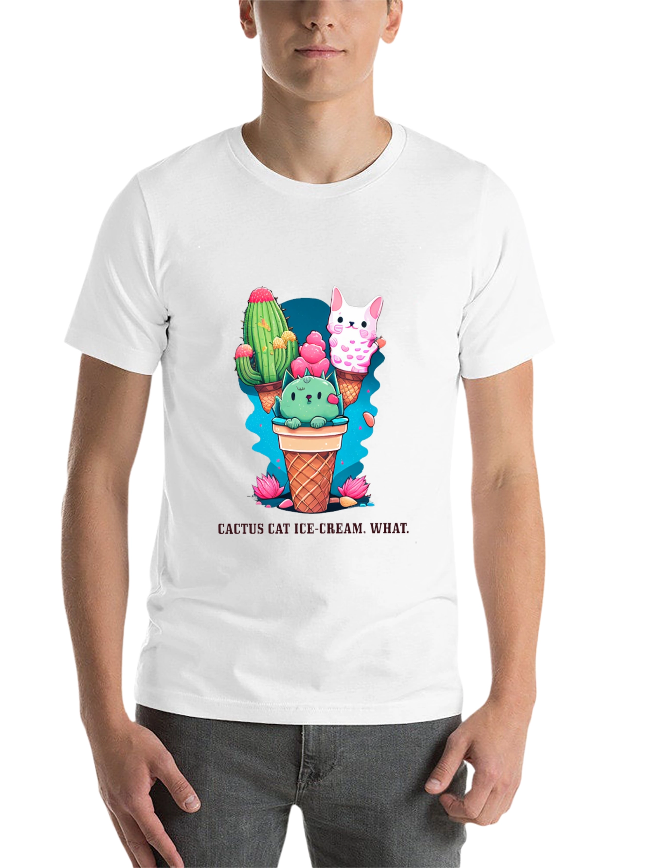 Black Cactus Cat Ice Cream Black T-Shirt view 14