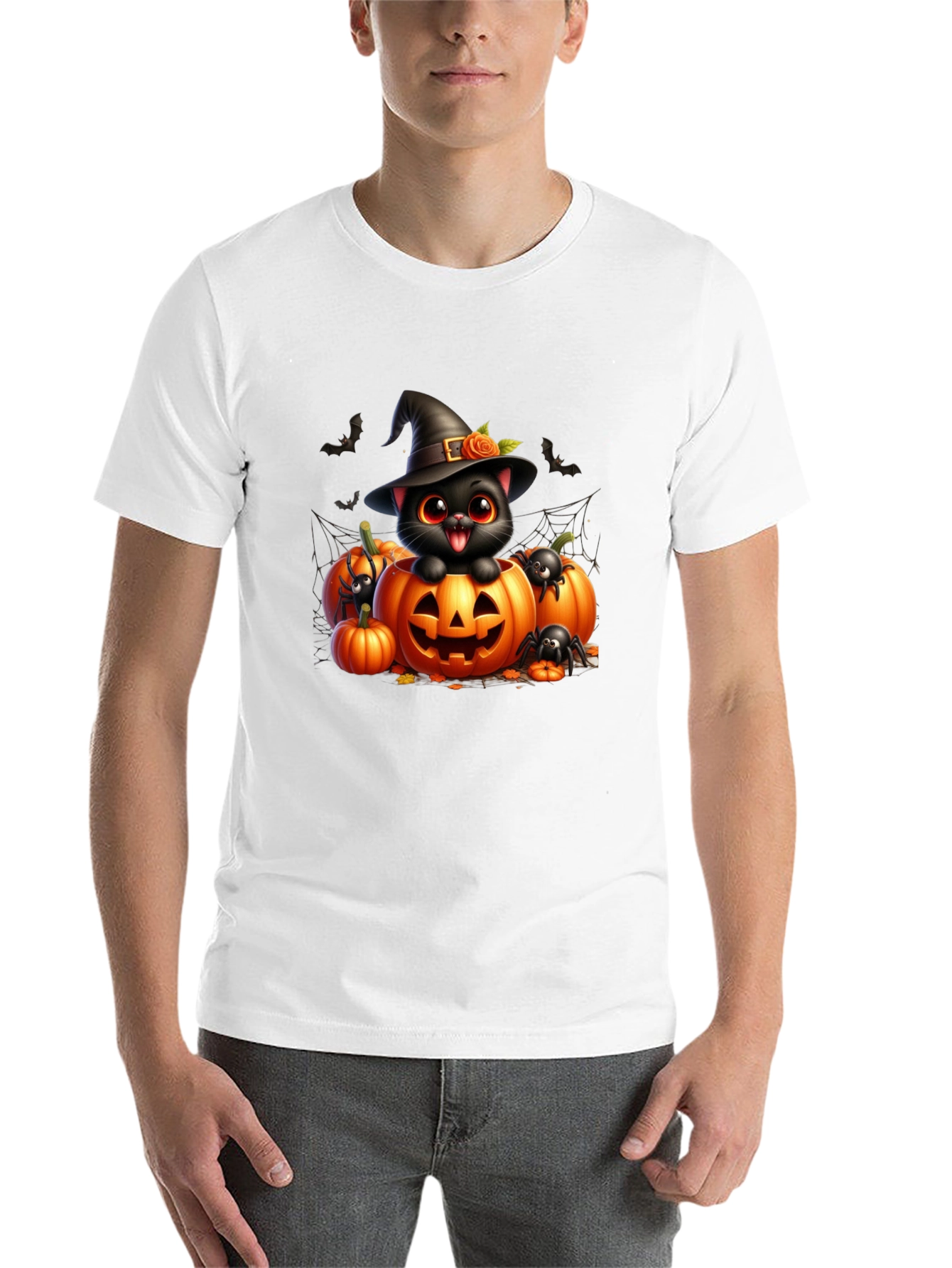 Black Halloween Cat Pumpkin Graphic Tee view 14