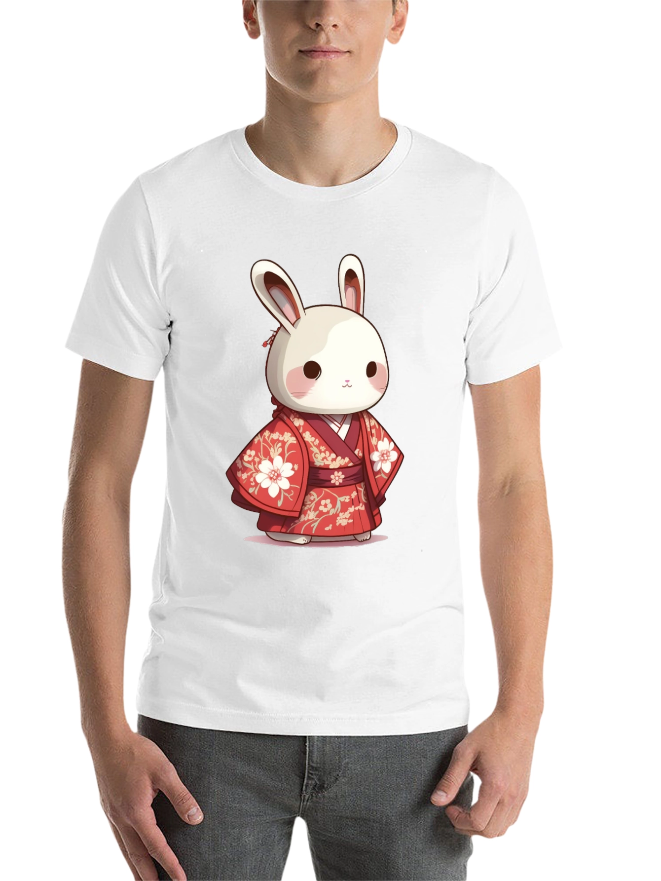 Black Cute Bunny in Kimono T-Shirt view 14