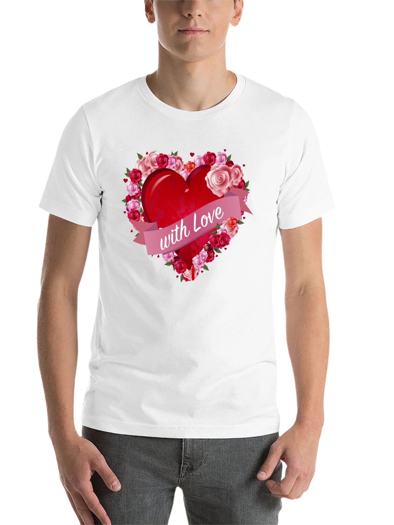 Black Heart with Roses Graphic Tee - Love Design T-Shirt view 14