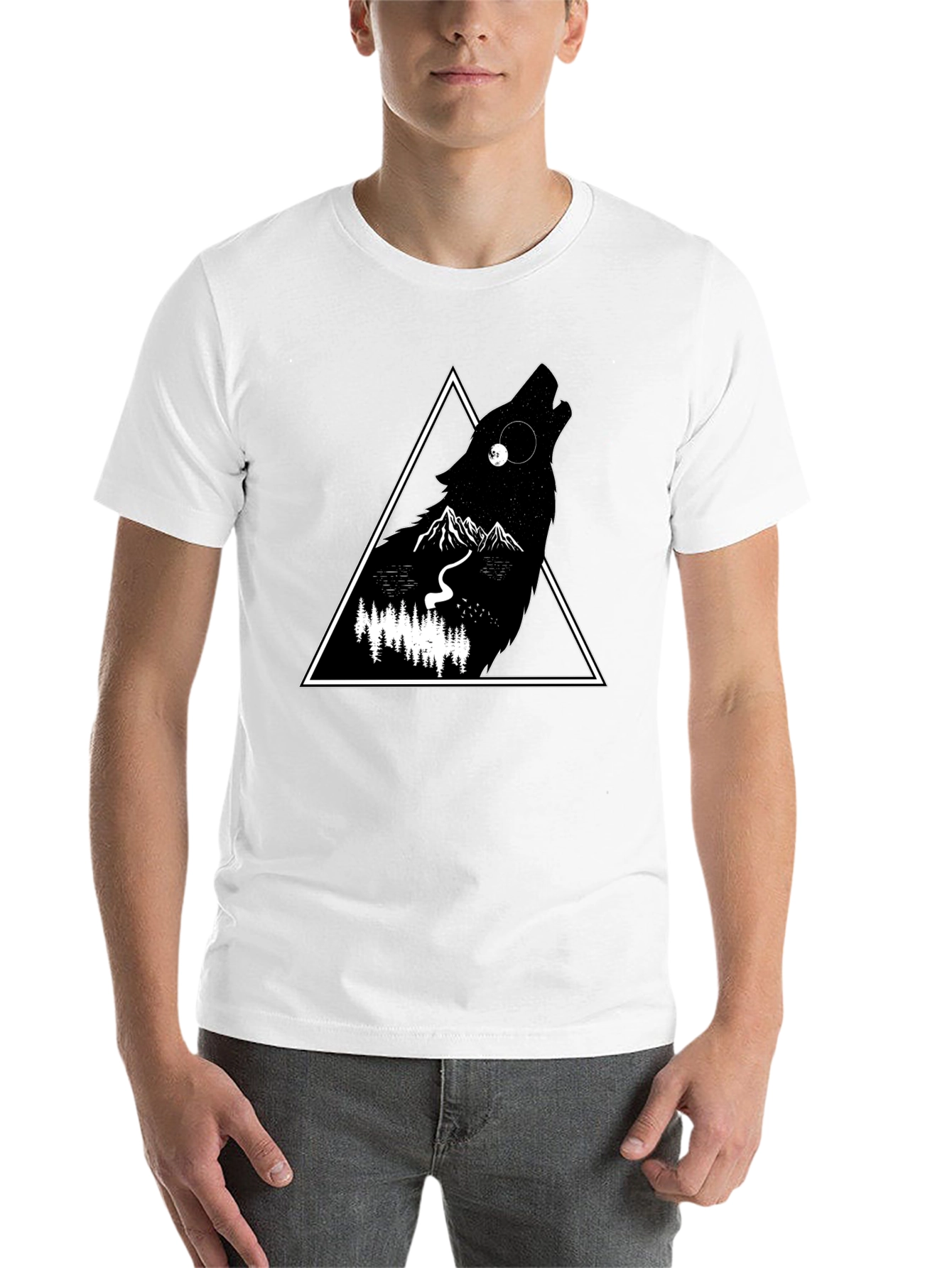 Black Wolf Triangle Graphic Black T-Shirt view 14
