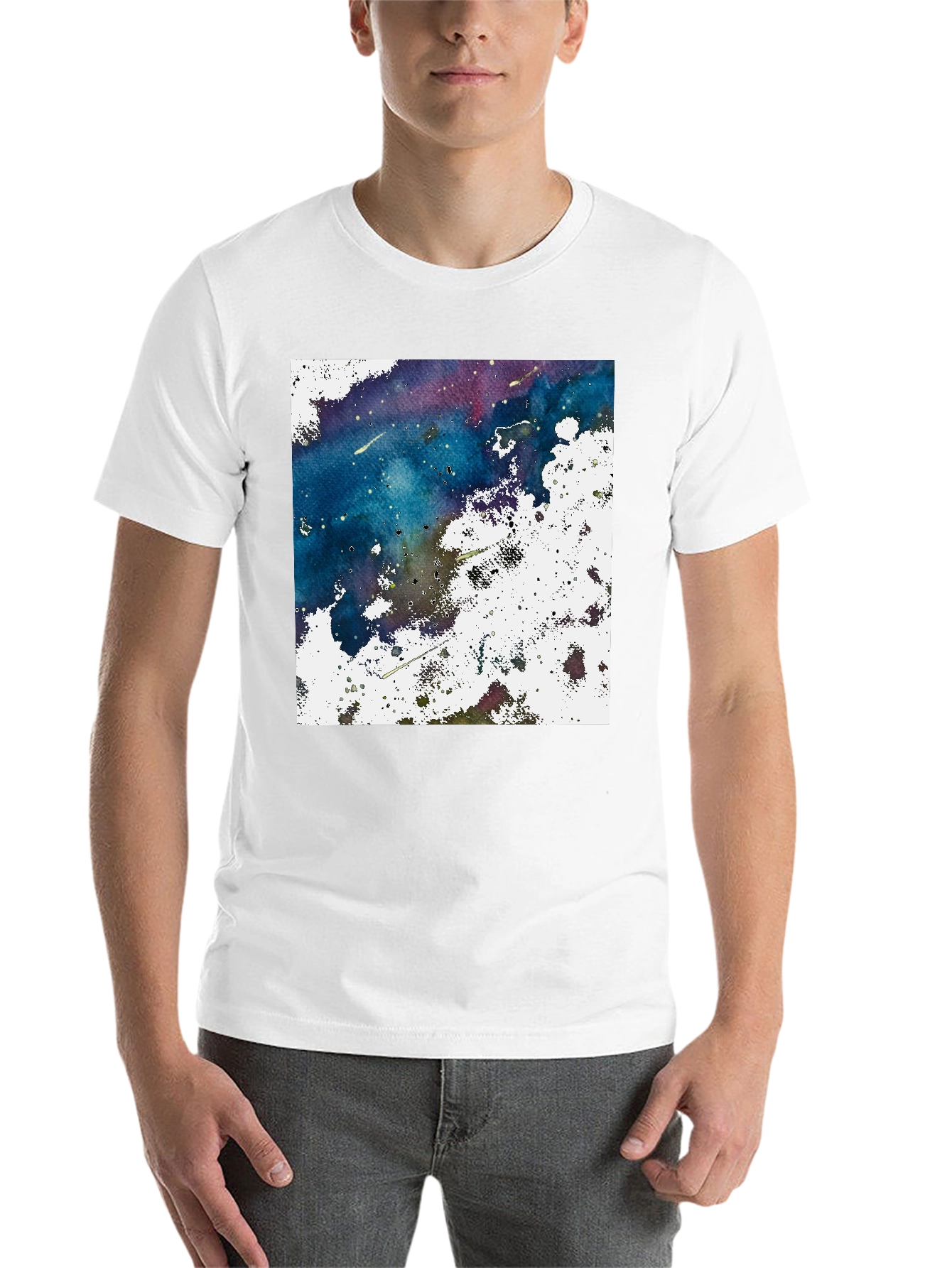 Black Abstract Galaxy Graphic Print Black T-Shirt view 14