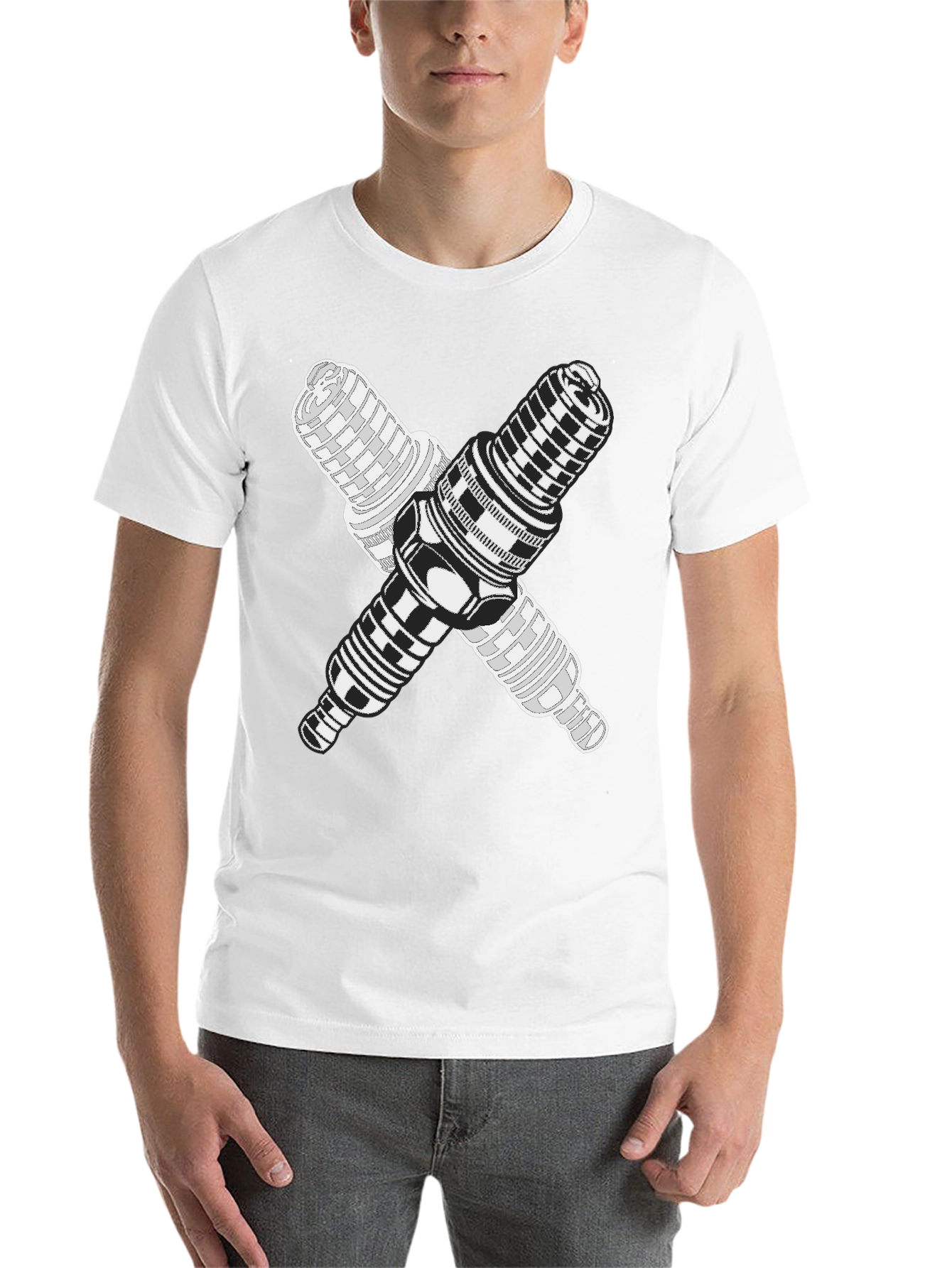 Black Crossed Spark Plugs Graphic Tee - Black Cotton Blend view 14