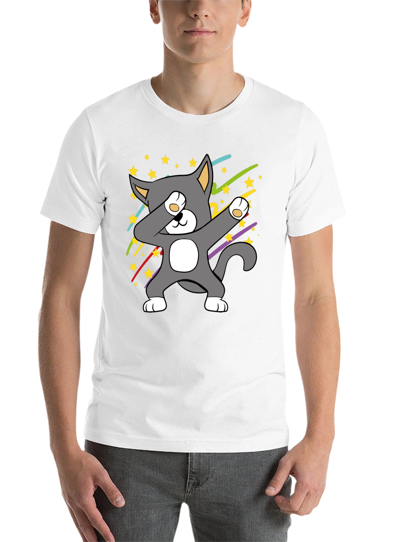 Black Dabbing Cat T-Shirt - Cool Graphic Tee view 14