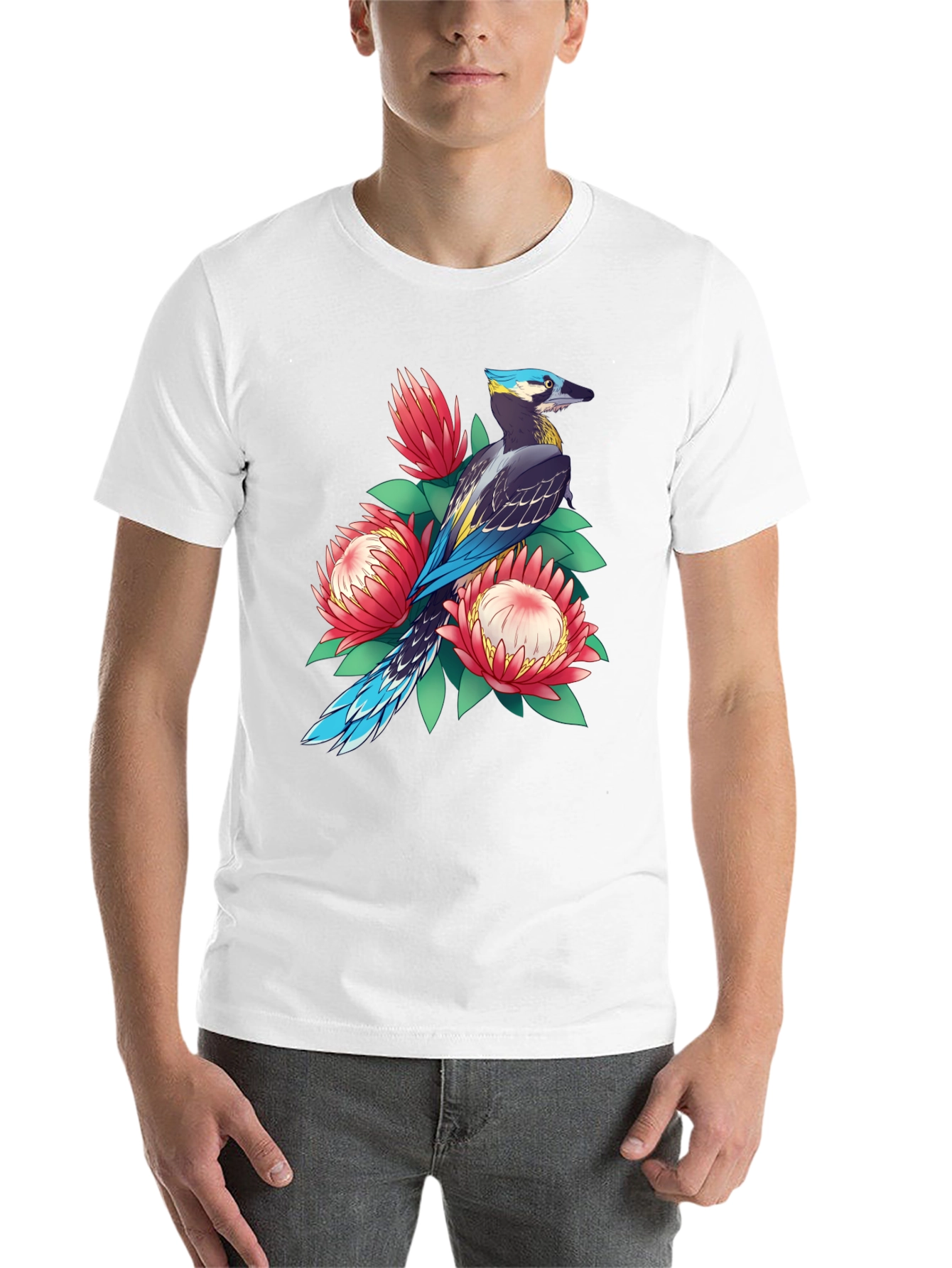 Black Bird & Floral Print T-Shirt - Casual Style view 14