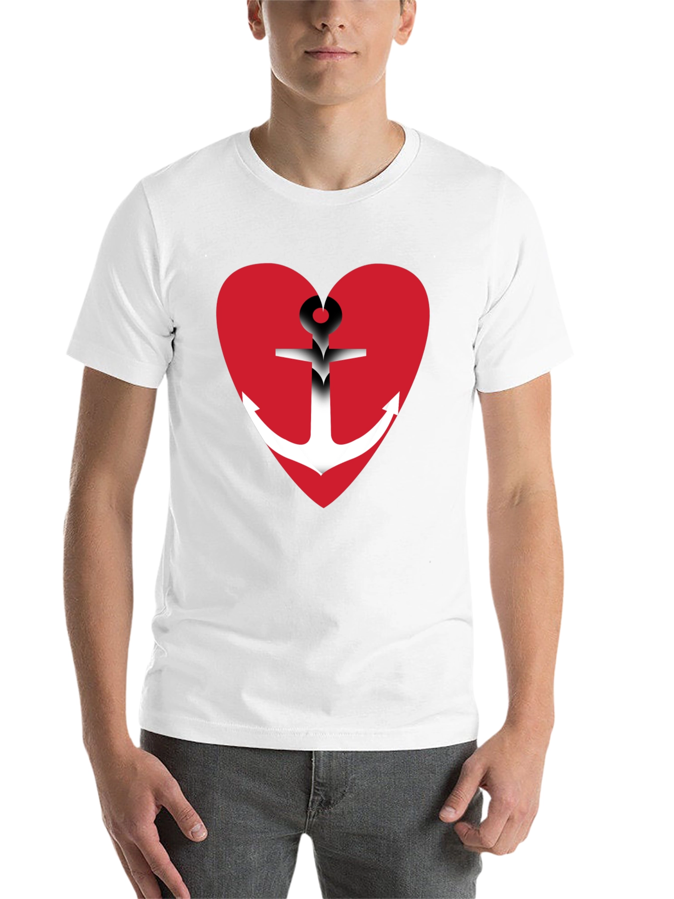 Black Anchor Heart Graphic T-Shirt - Black Cotton Blend view 14
