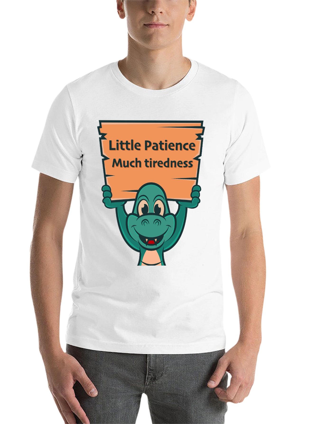 Black Funny Dinosaur Patience Tiredness Graphic Tee view 14