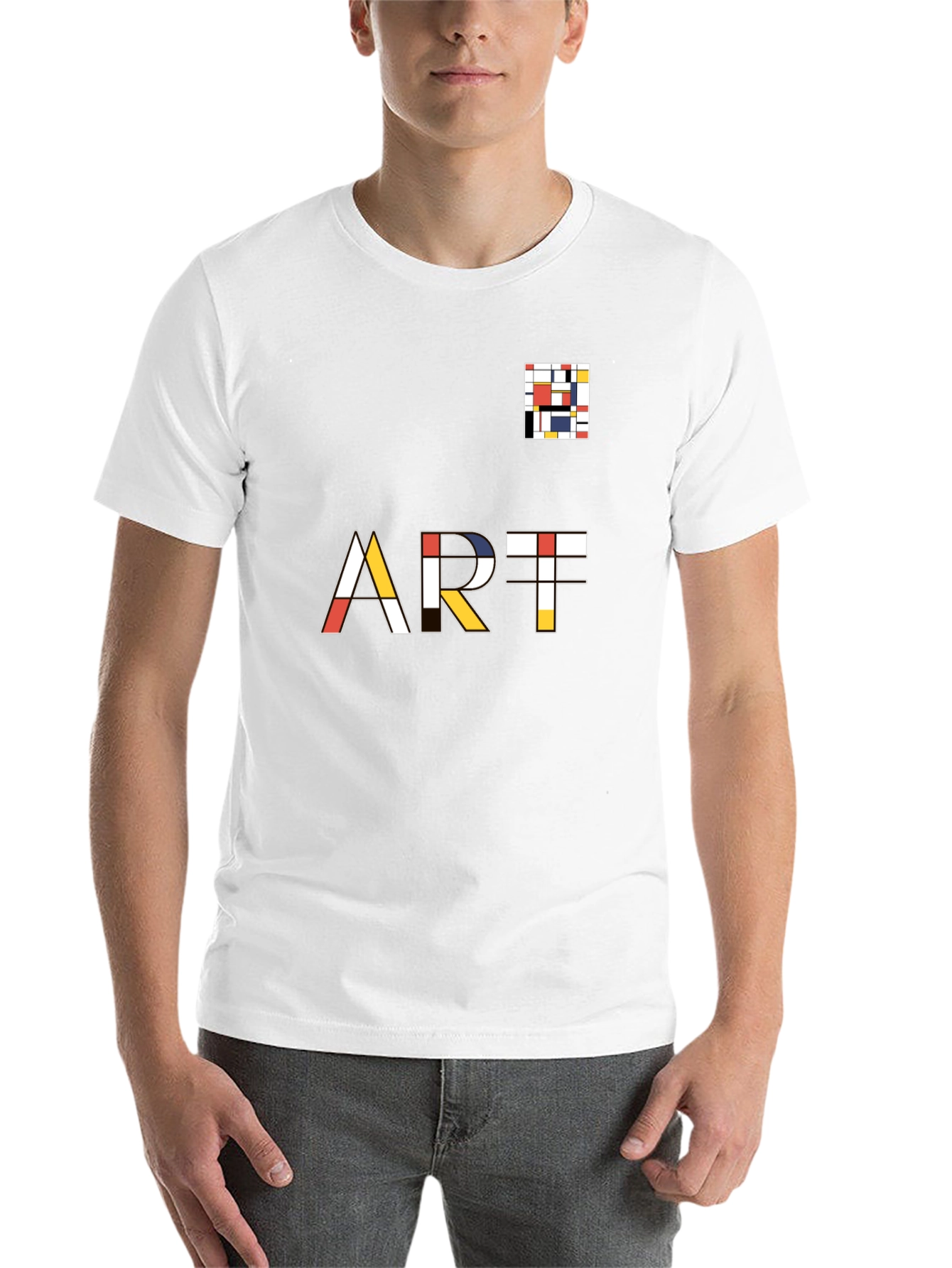 Black Mondrian Inspired Art T-Shirt - Modern Geometric Design view 14