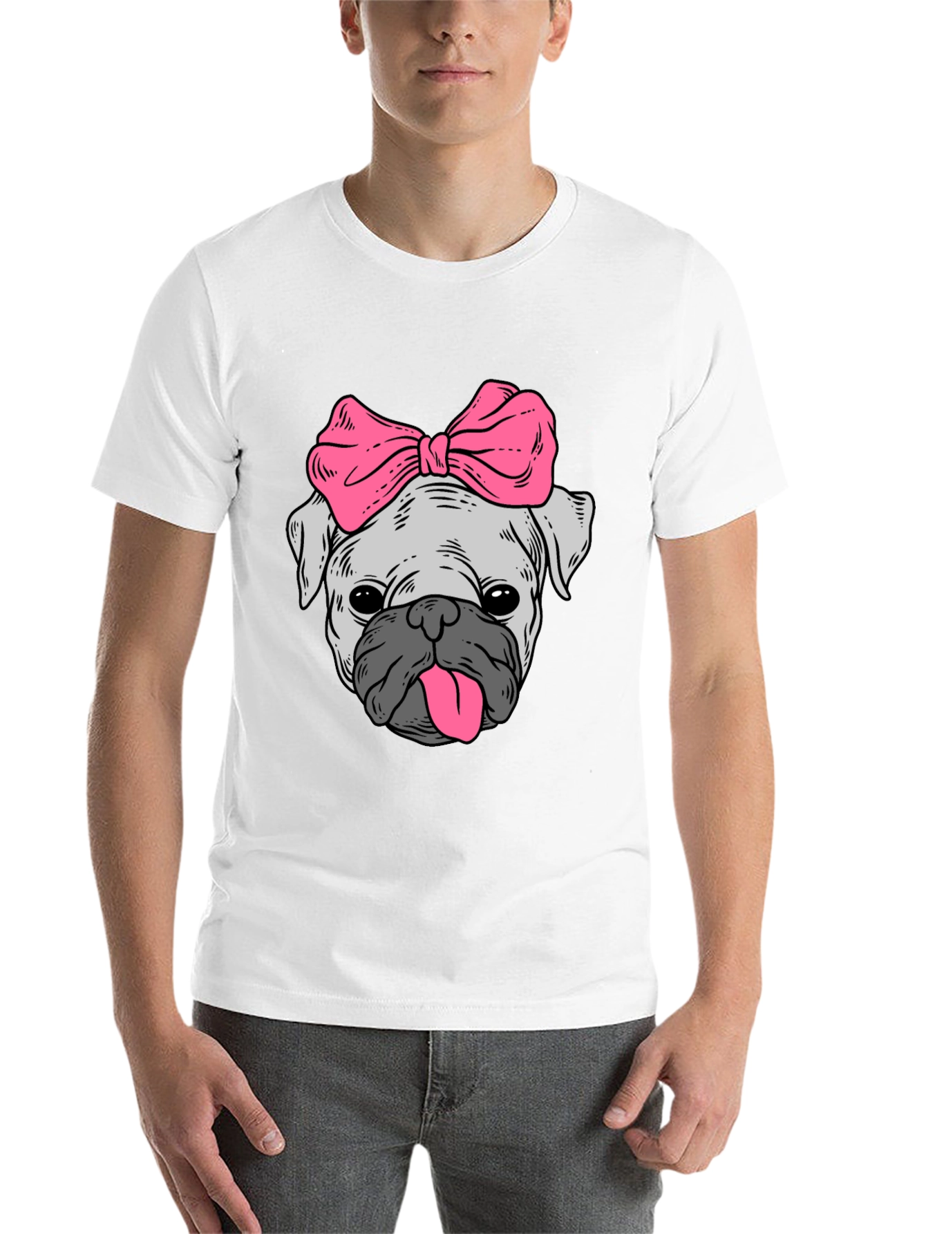 Black Cute Pug with Bow Graphic Tee - Unisex Black T-Shirt view 14