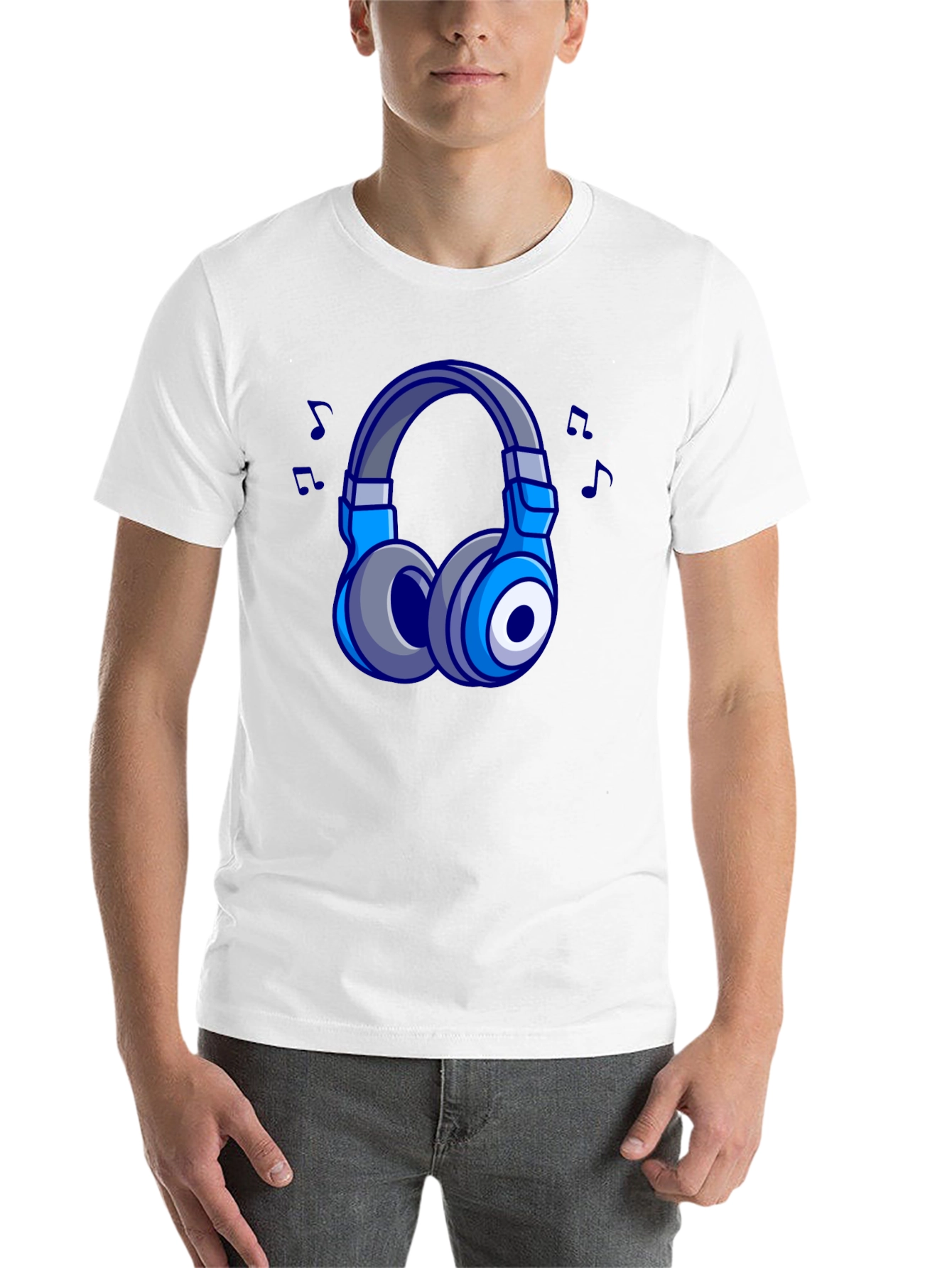Black Cool Cartoon Headphones Black T-Shirt view 14