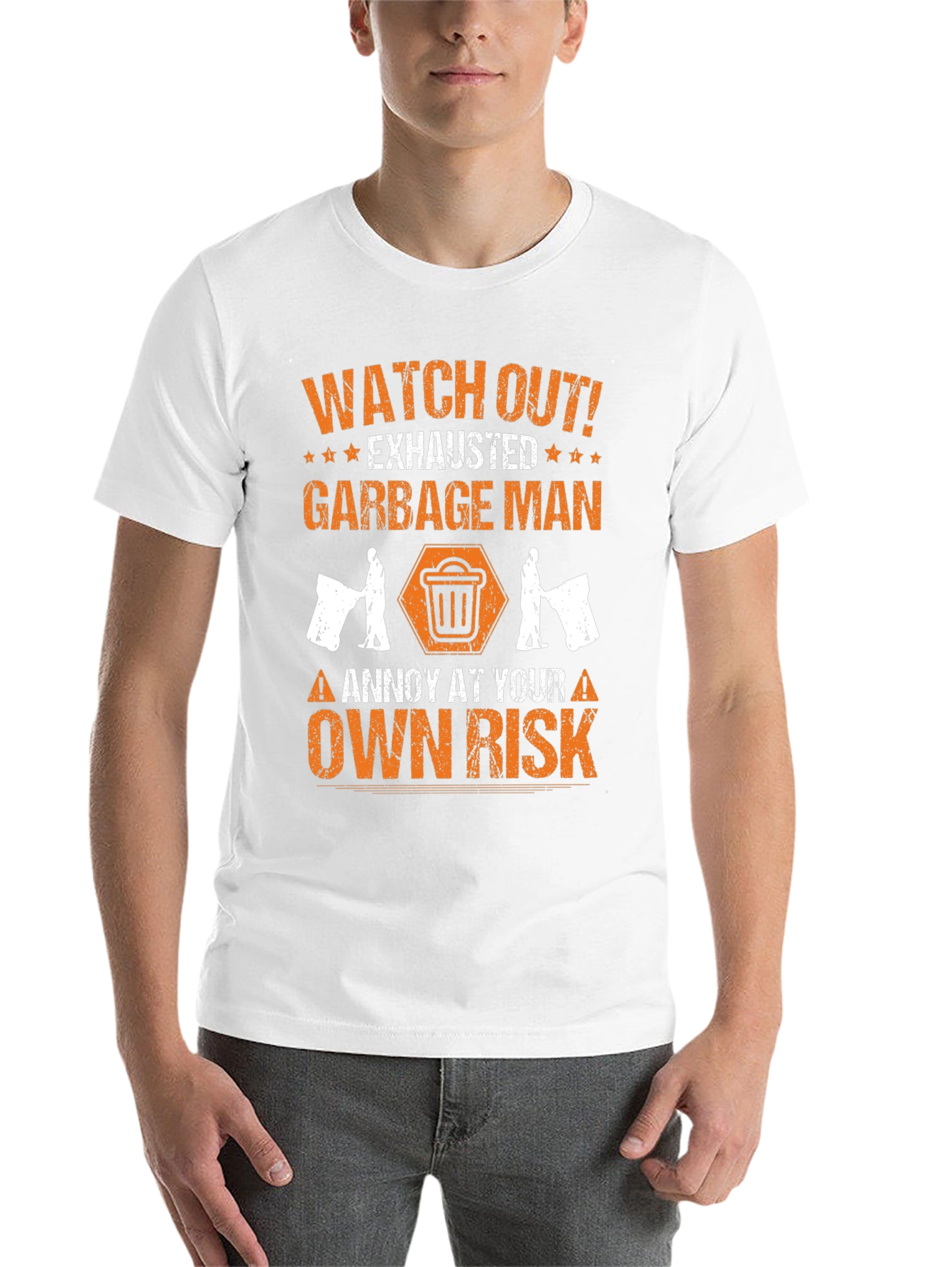 Black Watch Out Exhausted Garbage Man T-Shirt view 14